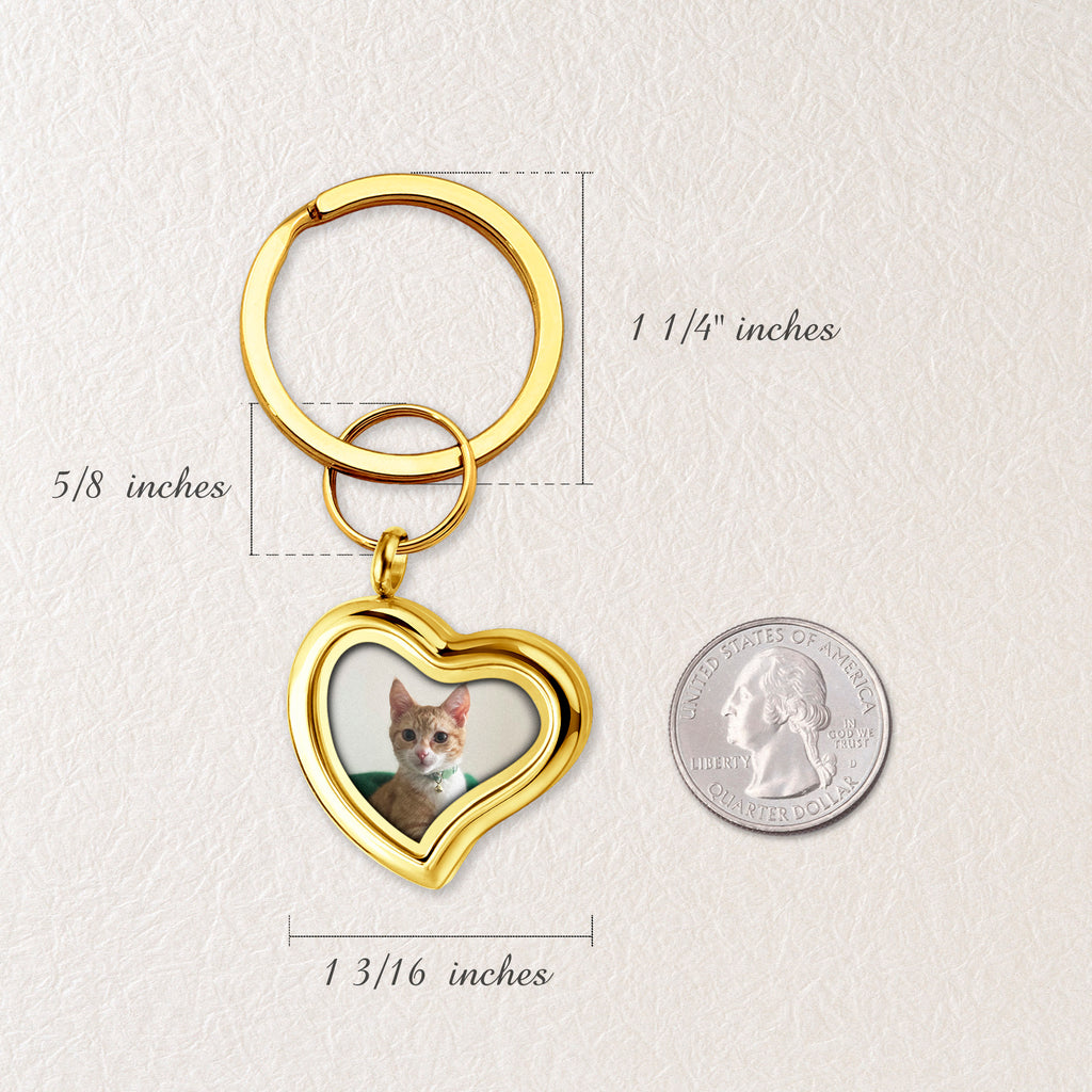 Sideways Heart Photo Locket Pet Memorial Keychain