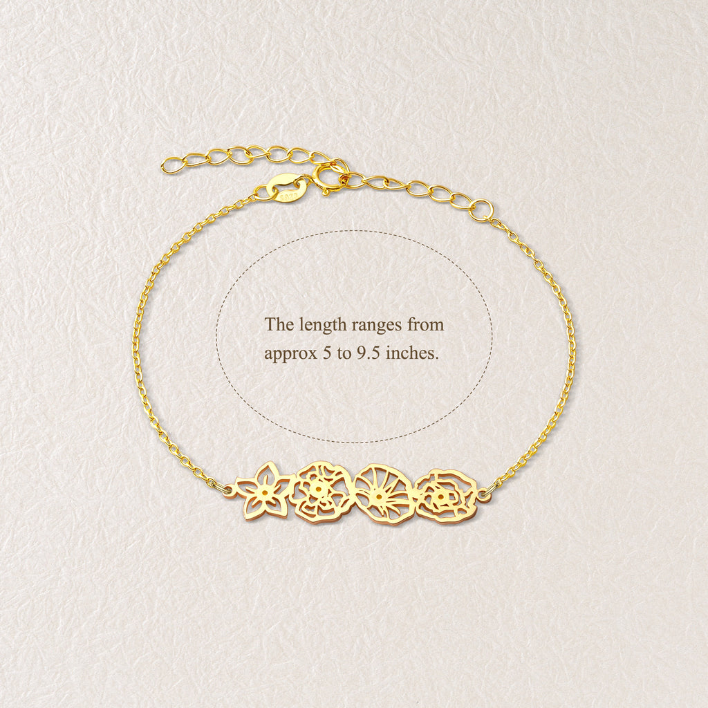Custom Birth Flower Connected Sterling Silver Bracelet