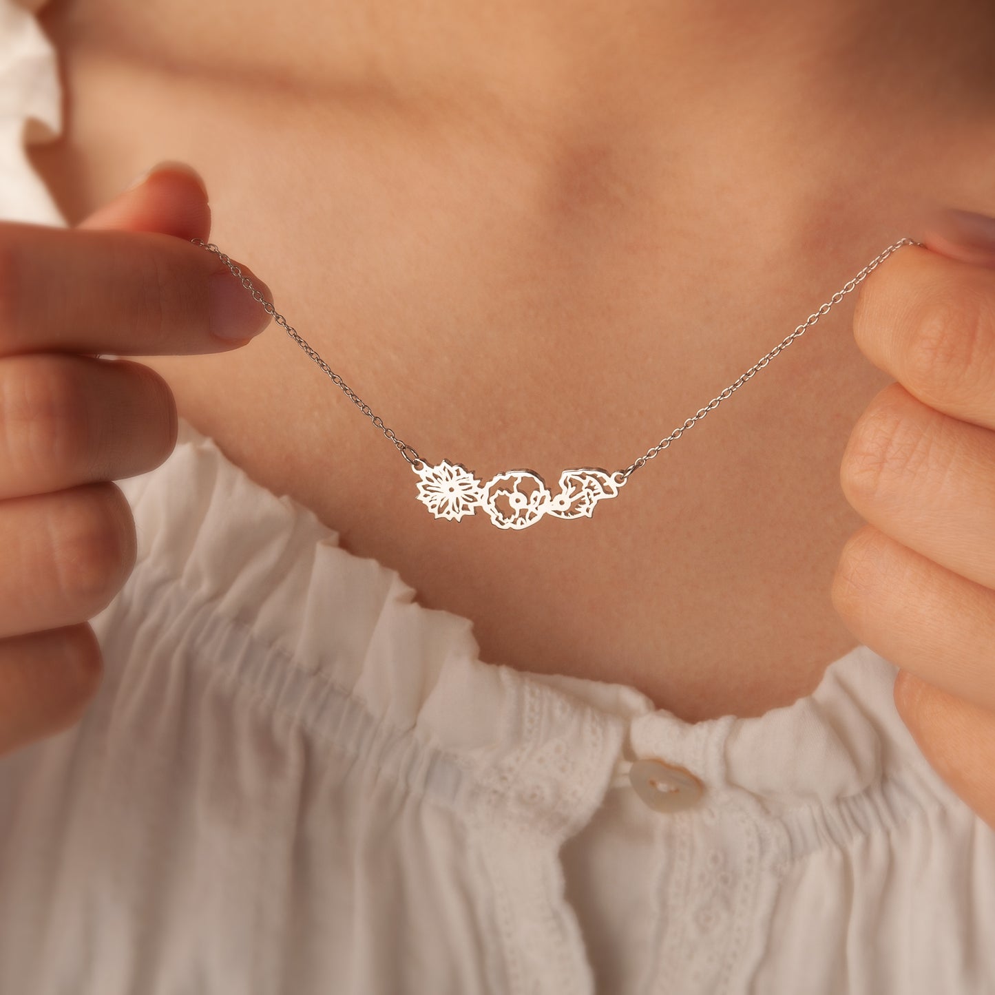 Birth Flower Sterling Silver Necklace