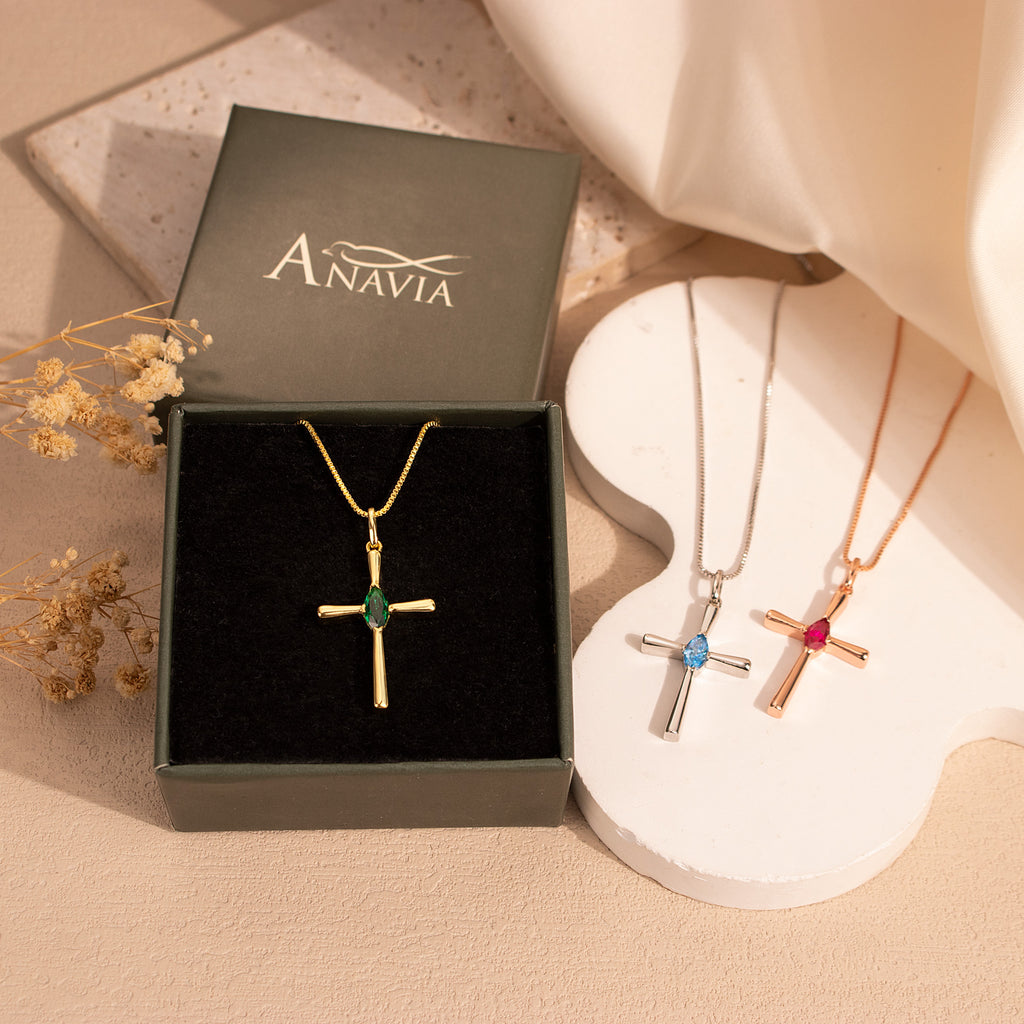 Personalized Birthstone Cross Necklace