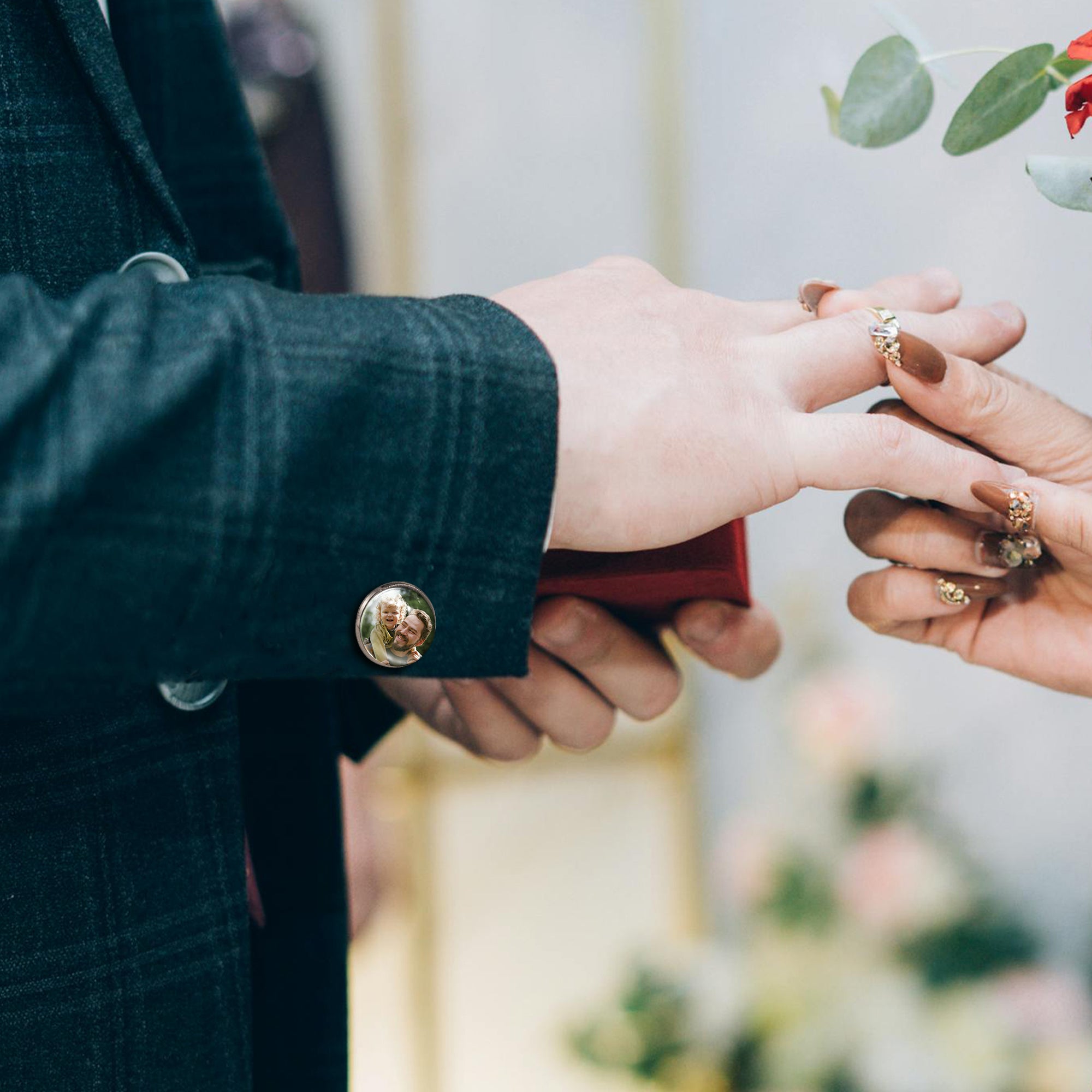 Round Photo Cufflinks with Glass Dome Cab