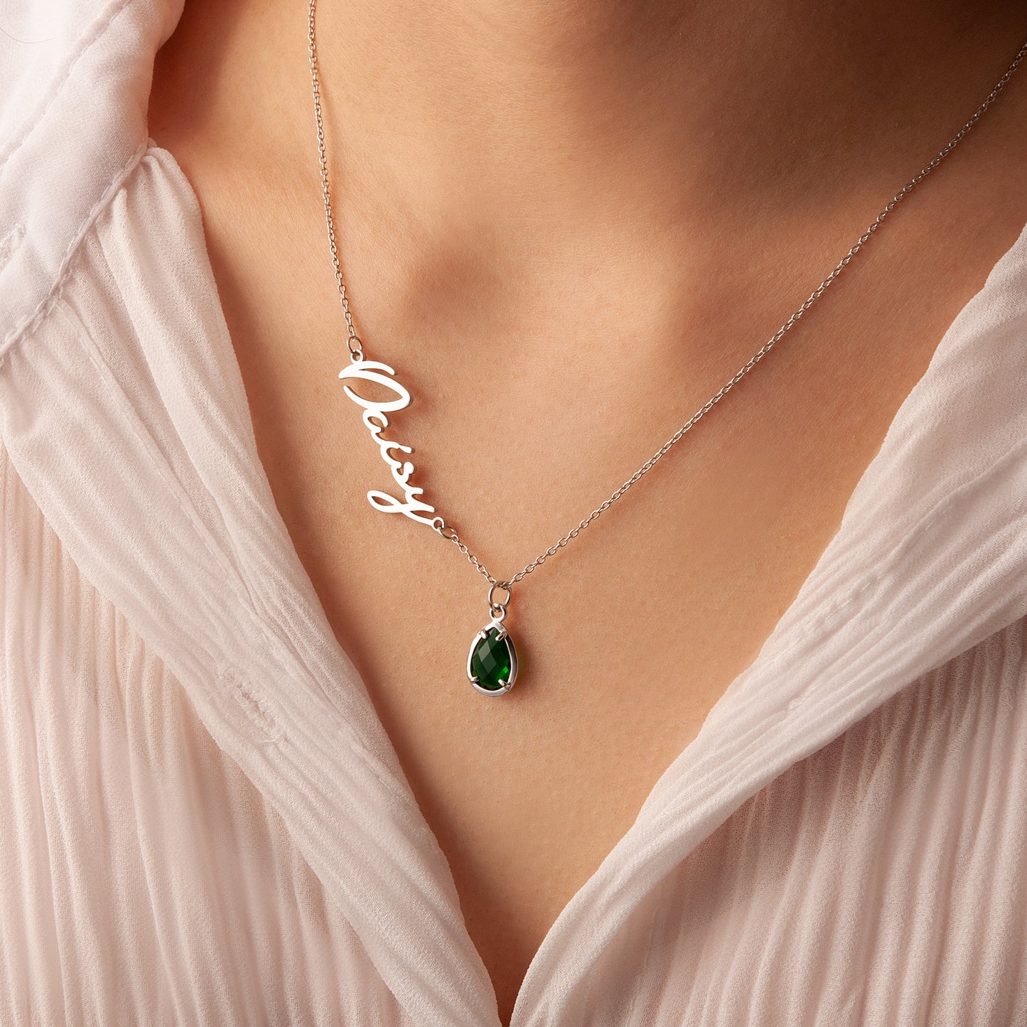 Personalized Name Necklace with Birthstone Charm