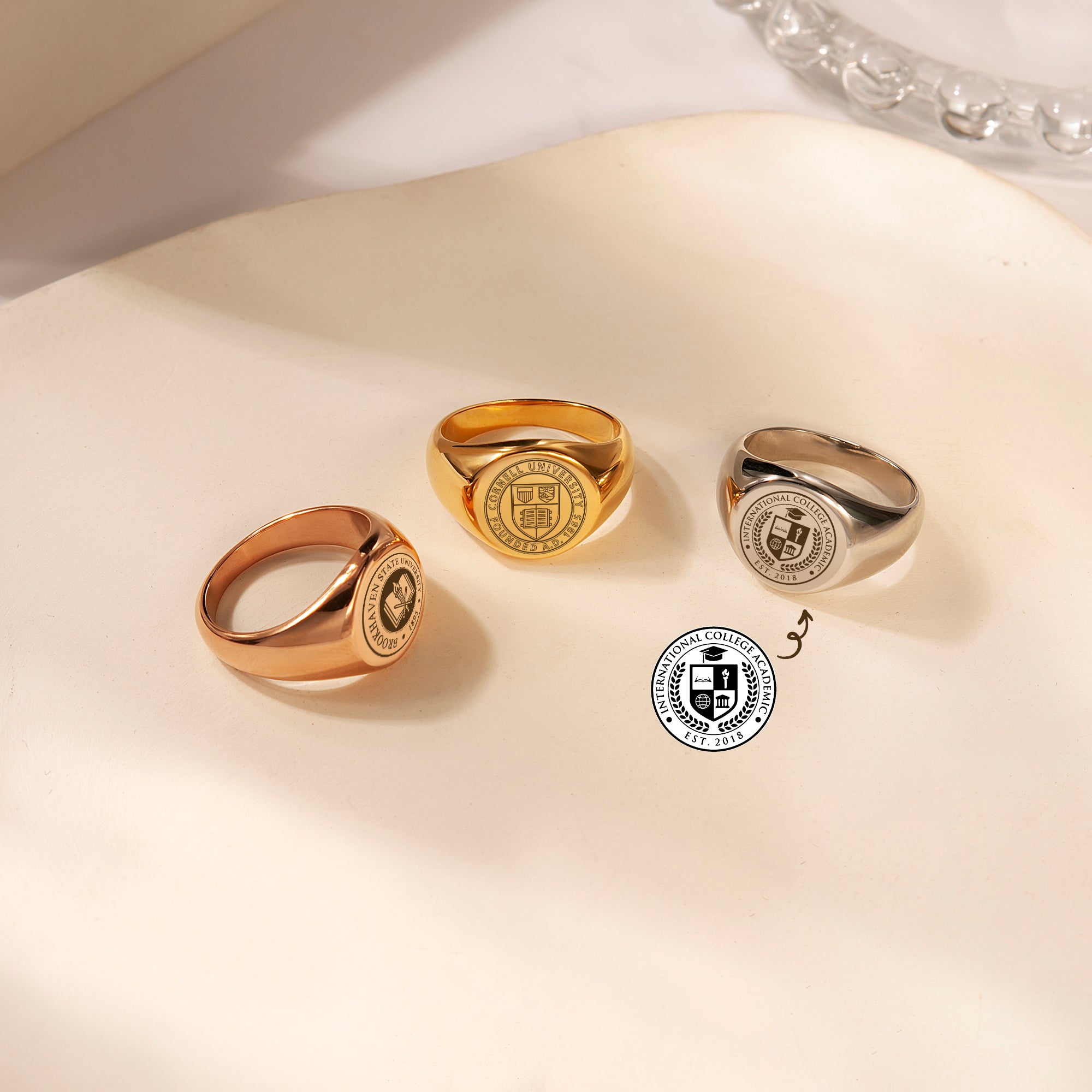 Custom College Emblem Logo Signet Ring