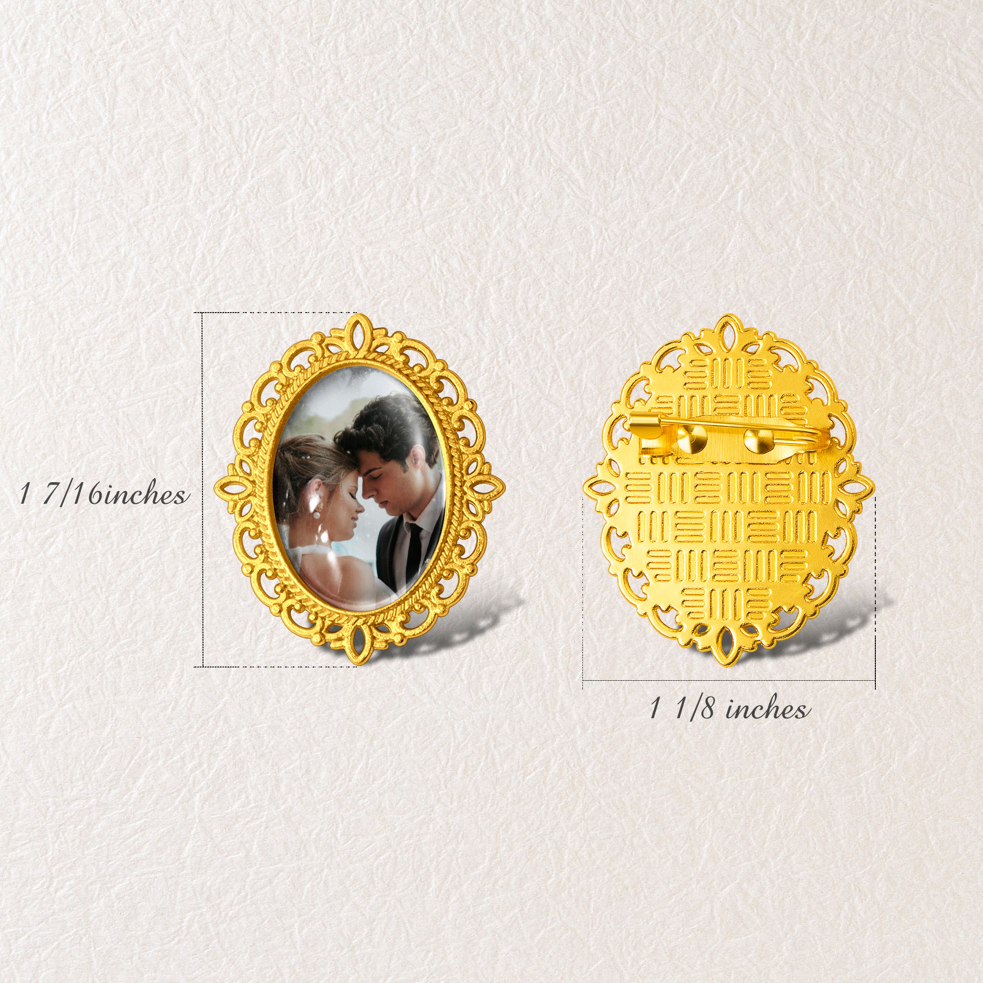 Vintage Oval Resin Wedding Photo Brooch Pin