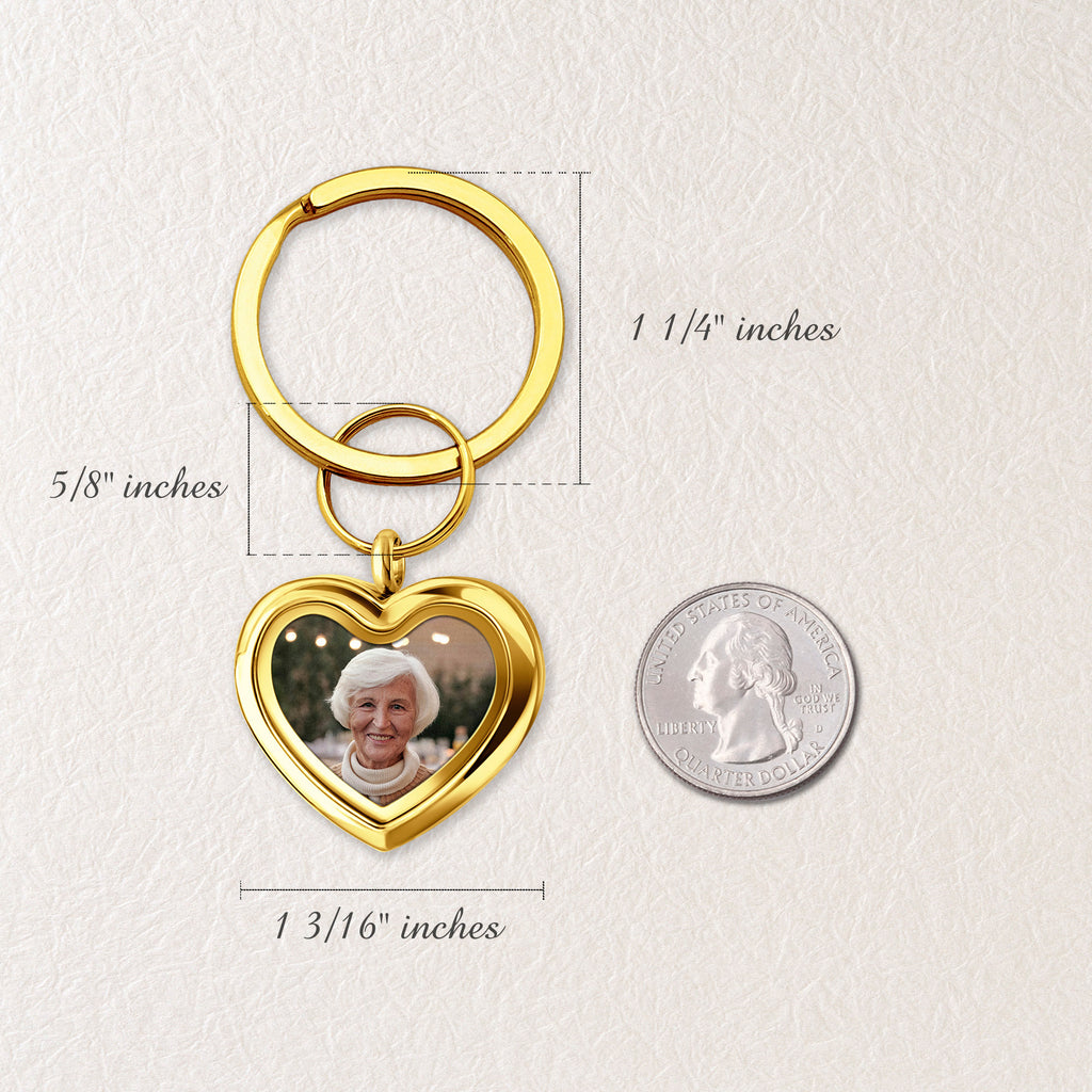 Glass Heart Photo Locket Memorial Keychain