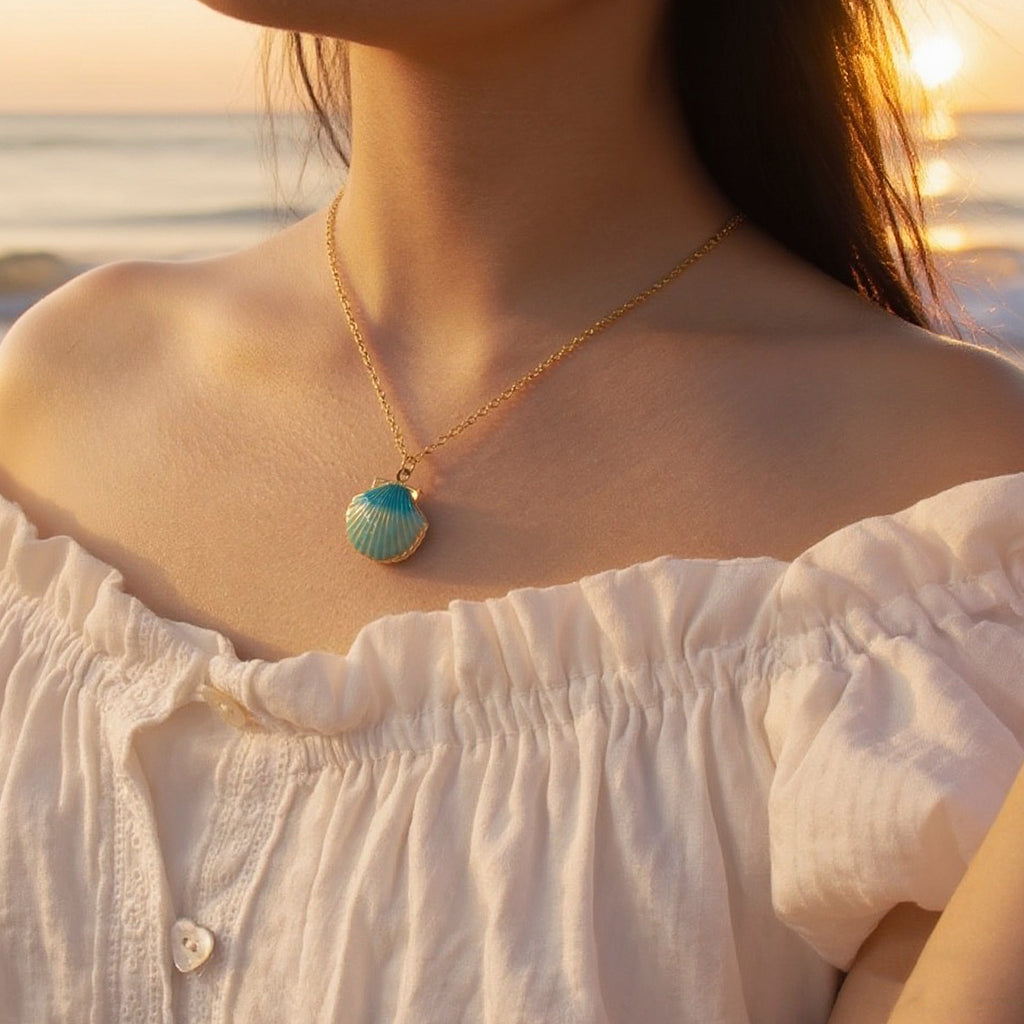 Custom Seashell Photo Locket Necklace