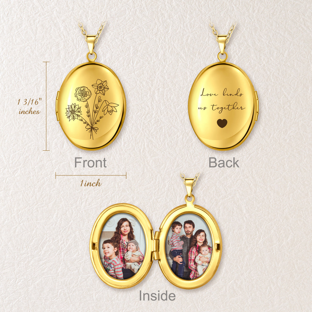 Oval Build Your Own Bouquet Photo Locket Necklace