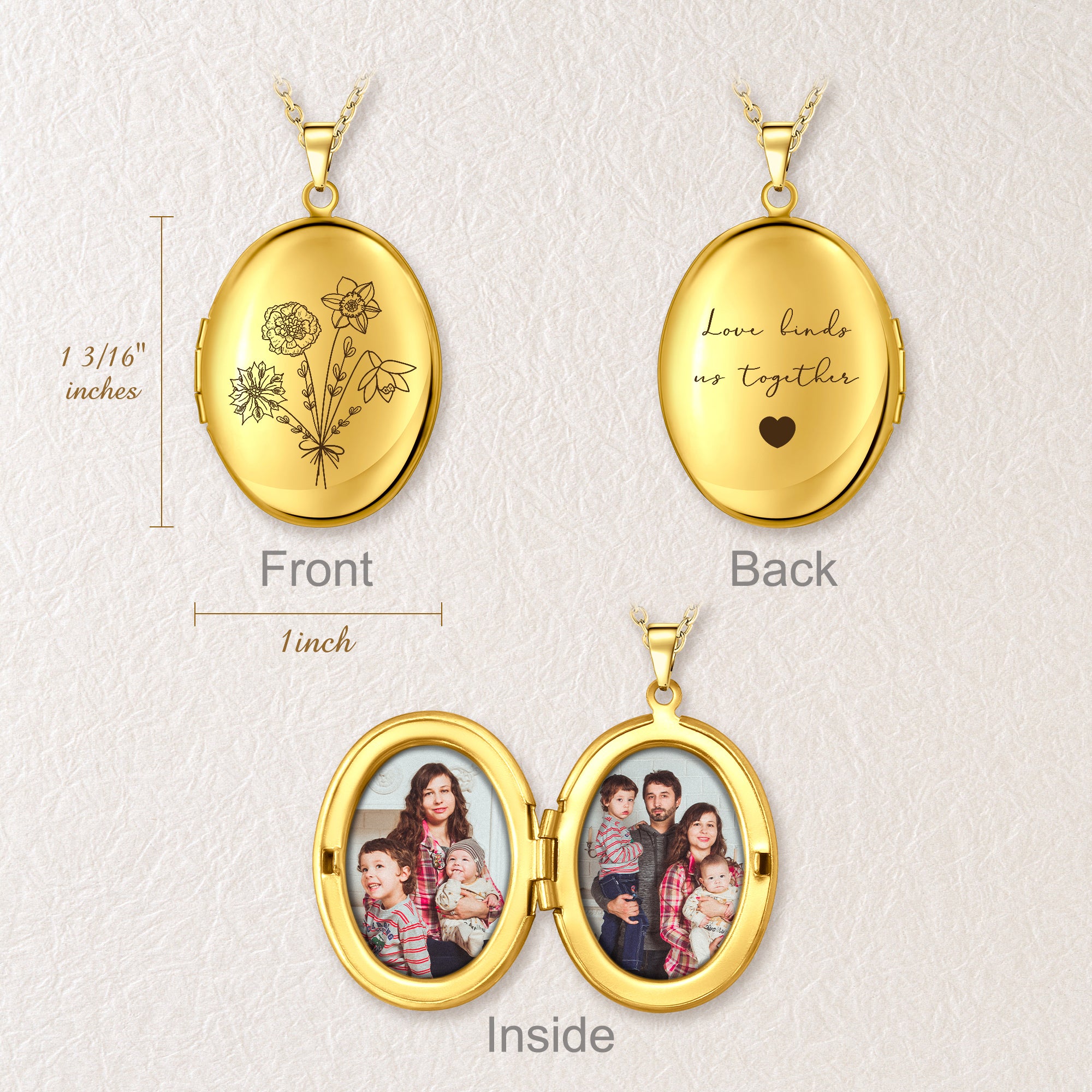 Oval Build Your Own Bouquet Photo Locket Necklace