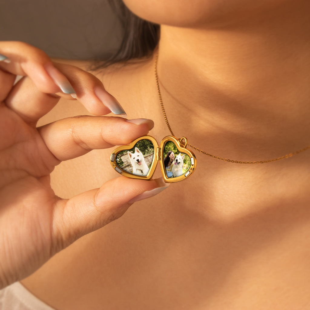 Pearl Heart Pet Memorial Photo Locket Necklace