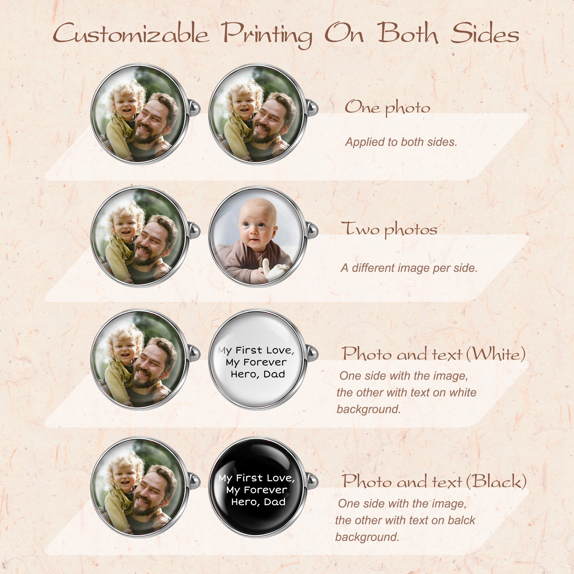 Round Photo Cufflinks with Glass Dome Cab