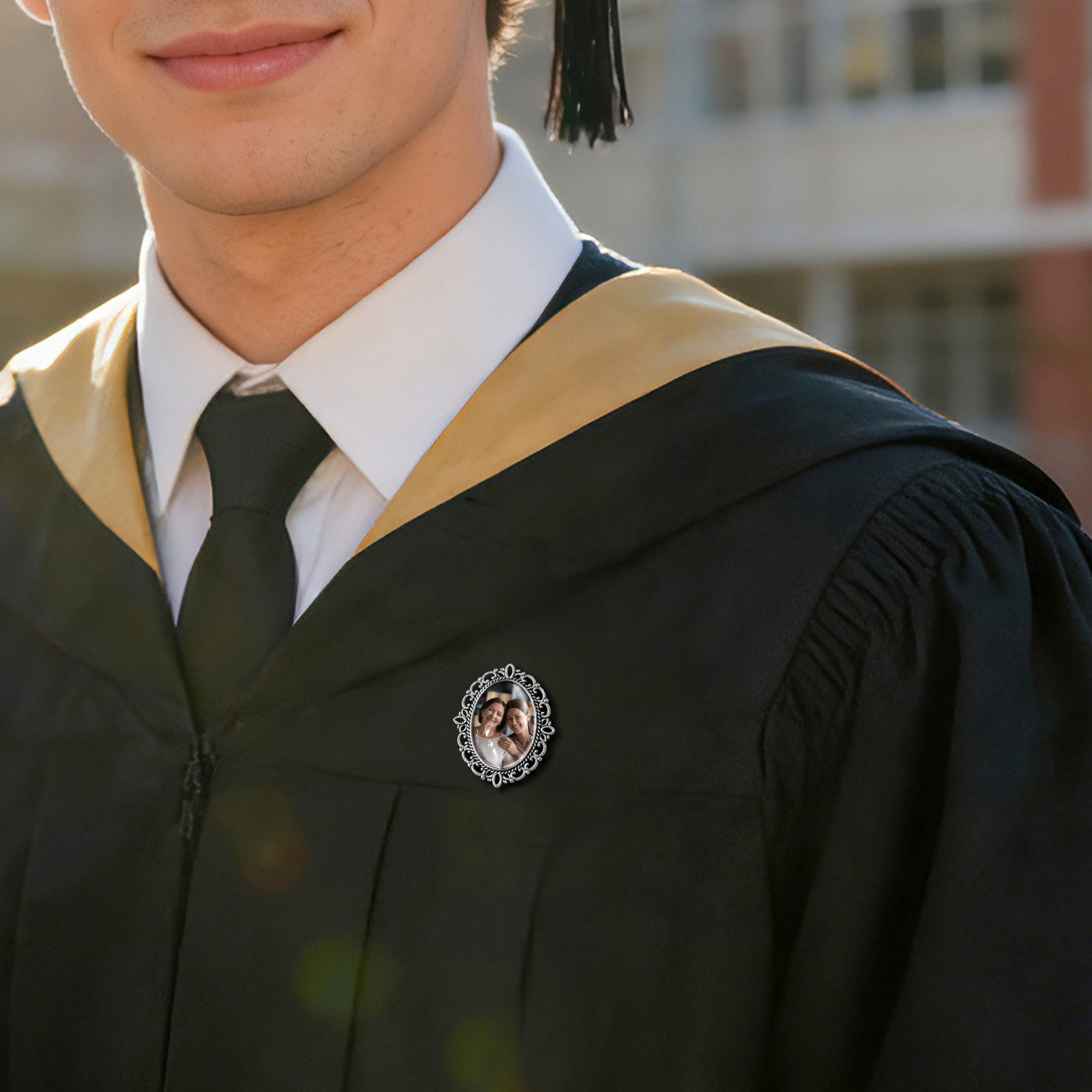 Vintage Oval Resin Graduation Photo Brooch Pin