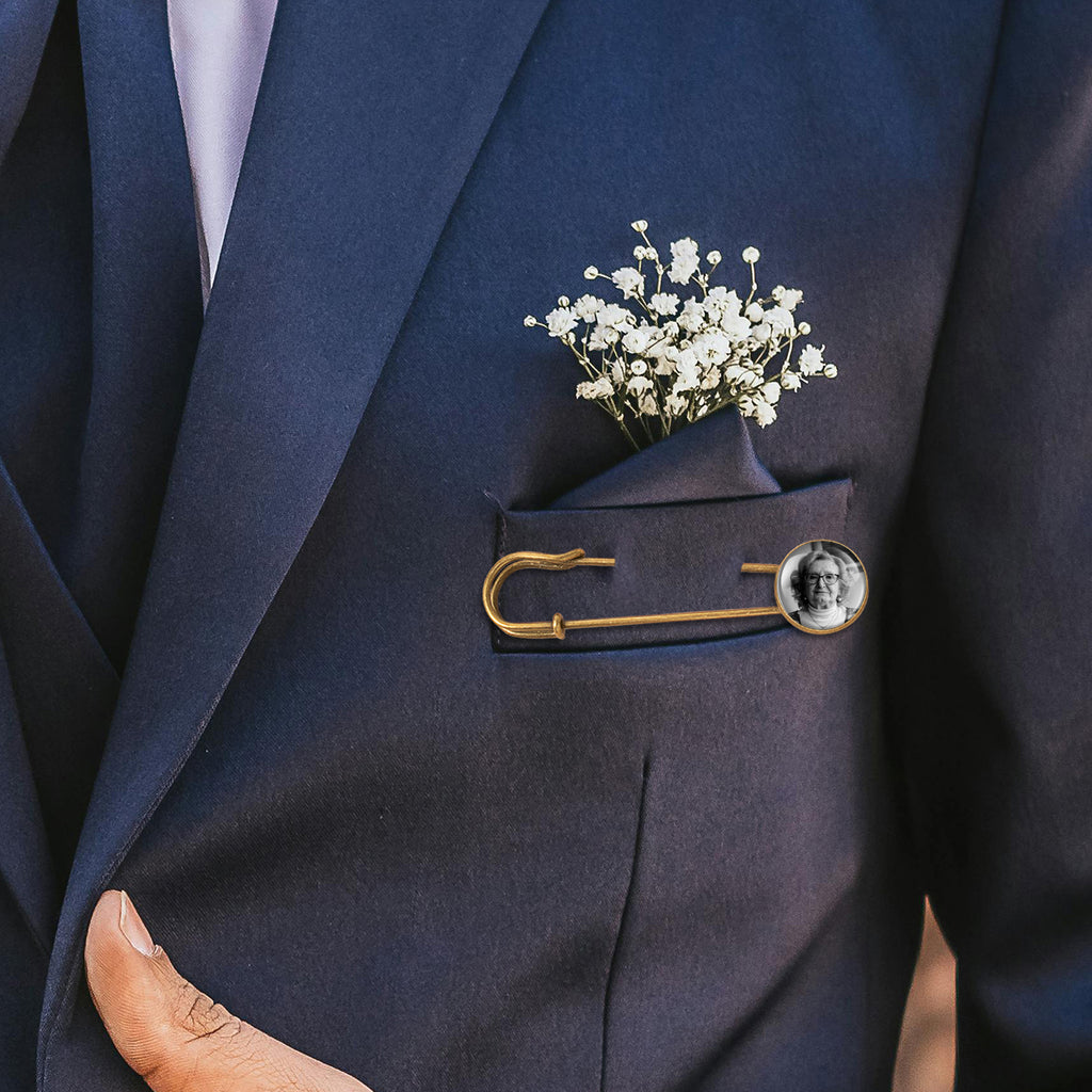 Round Wedding Photo Charm Pin Brooch