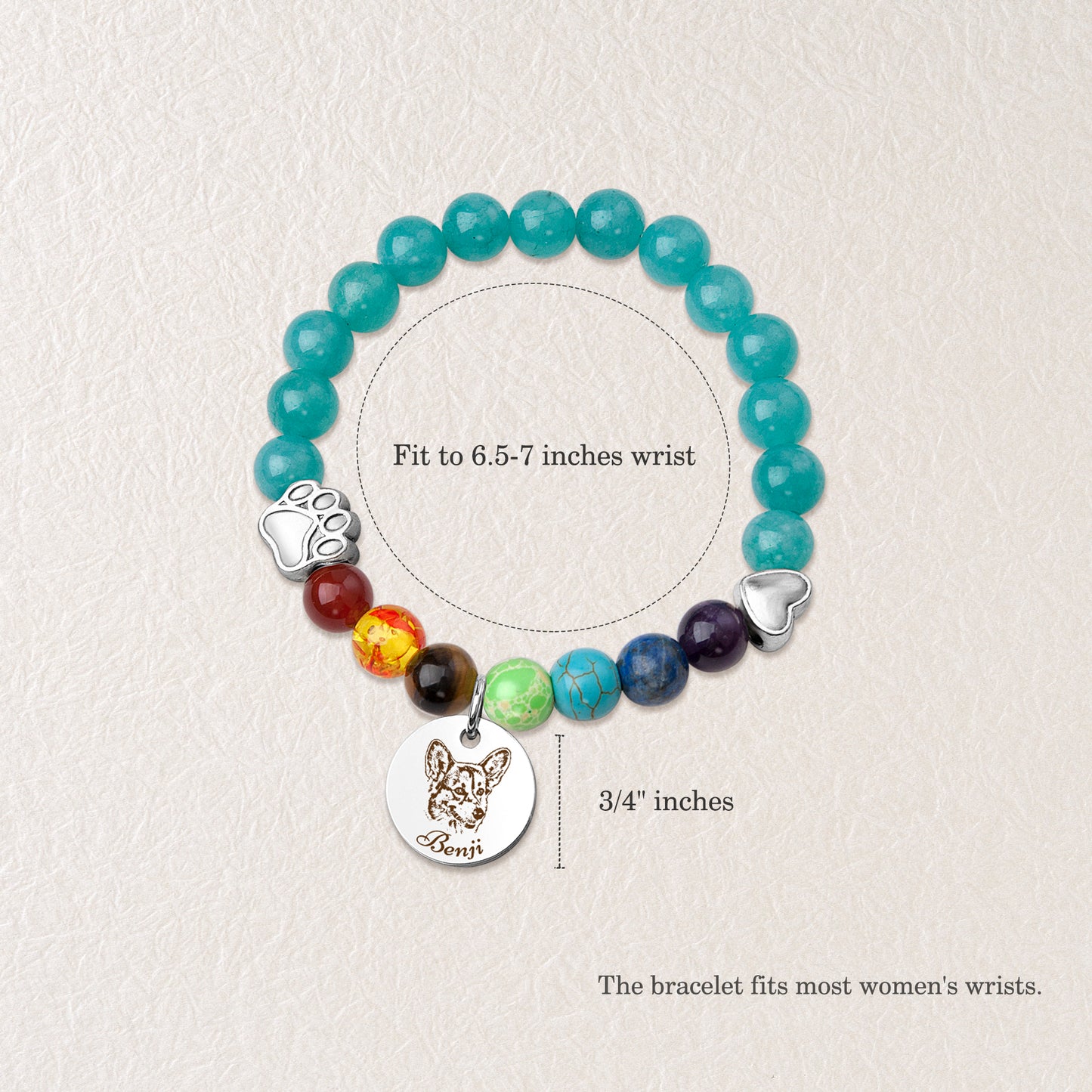 Personalized Pet Picture Charm Rainbow Bridge Pet Memorial Bracelet