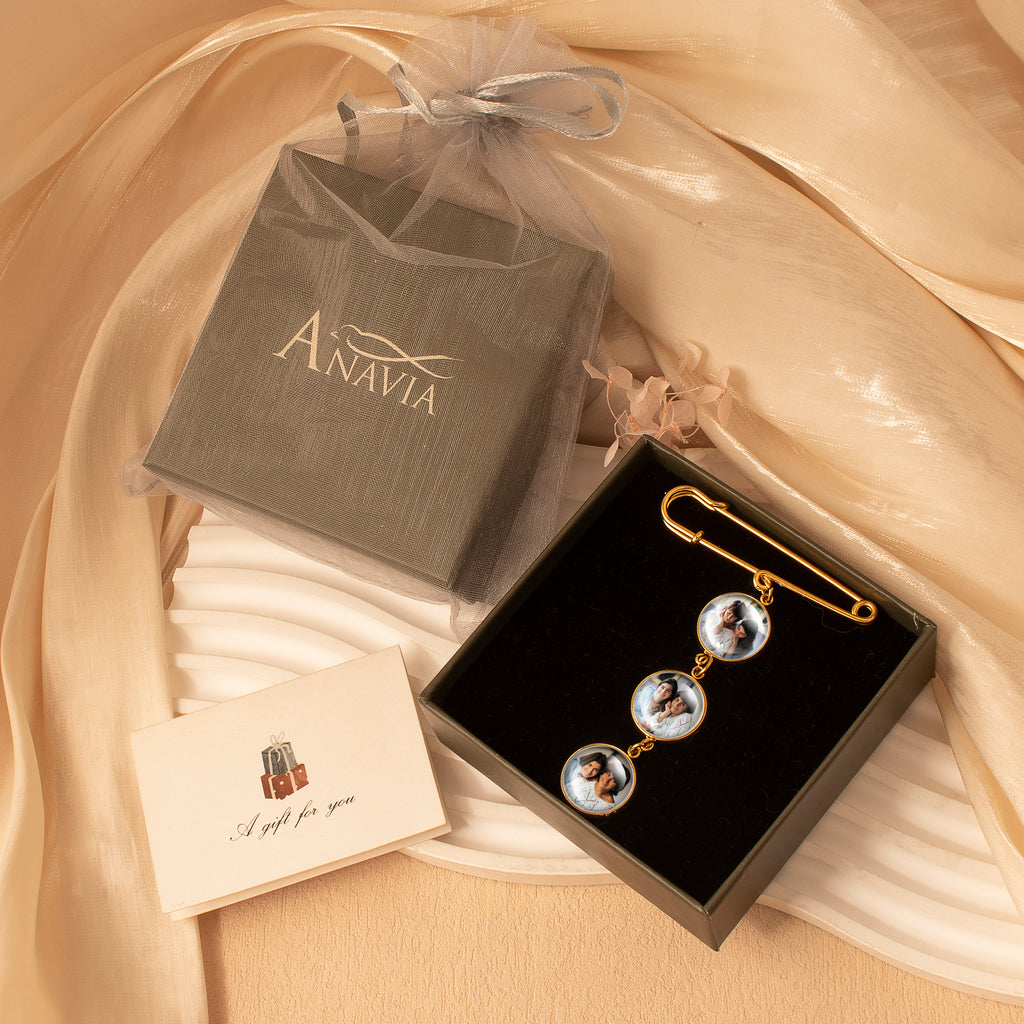 Vertical Round Graduation Photo Brooch Pin