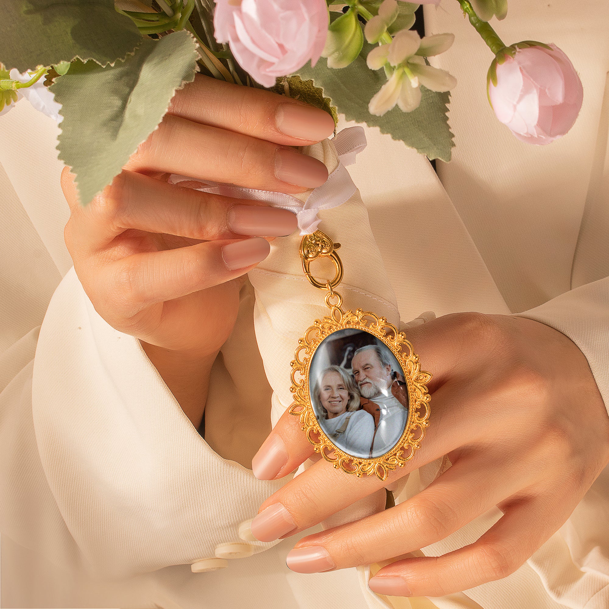 Oval Wedding Resin and Ribbon Brooch