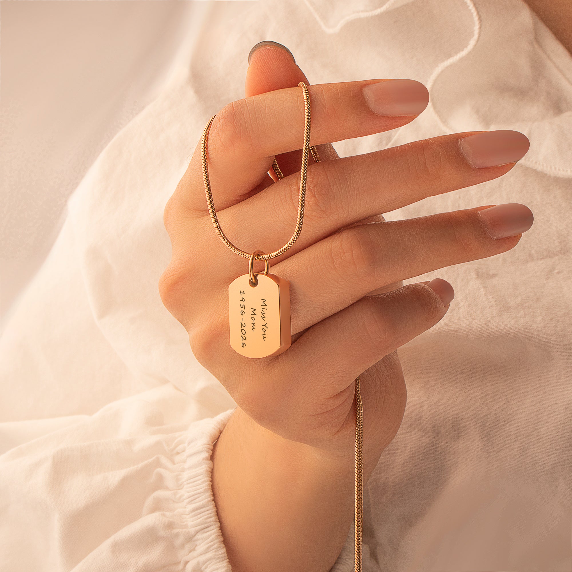 Vertical Engraving Memorial Dog Tag Urn Necklace