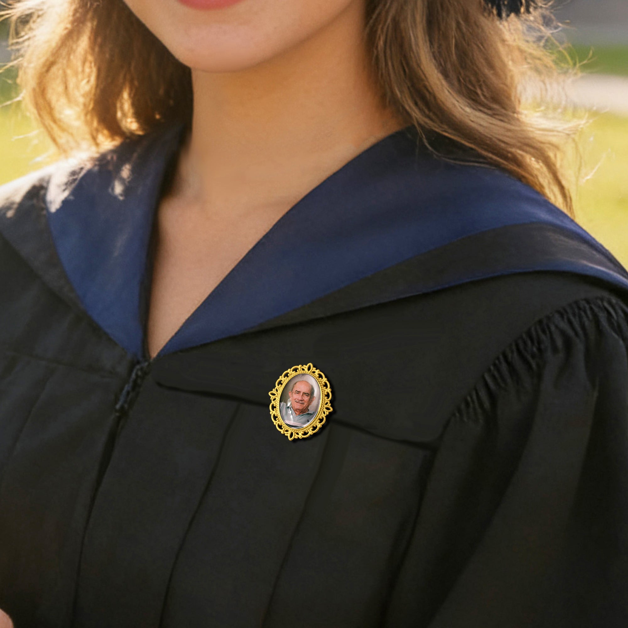 Vintage Oval Resin Graduation Photo Brooch Pin