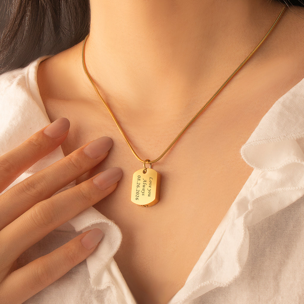 Vertical Engraving Memorial Dog Tag Urn Necklace