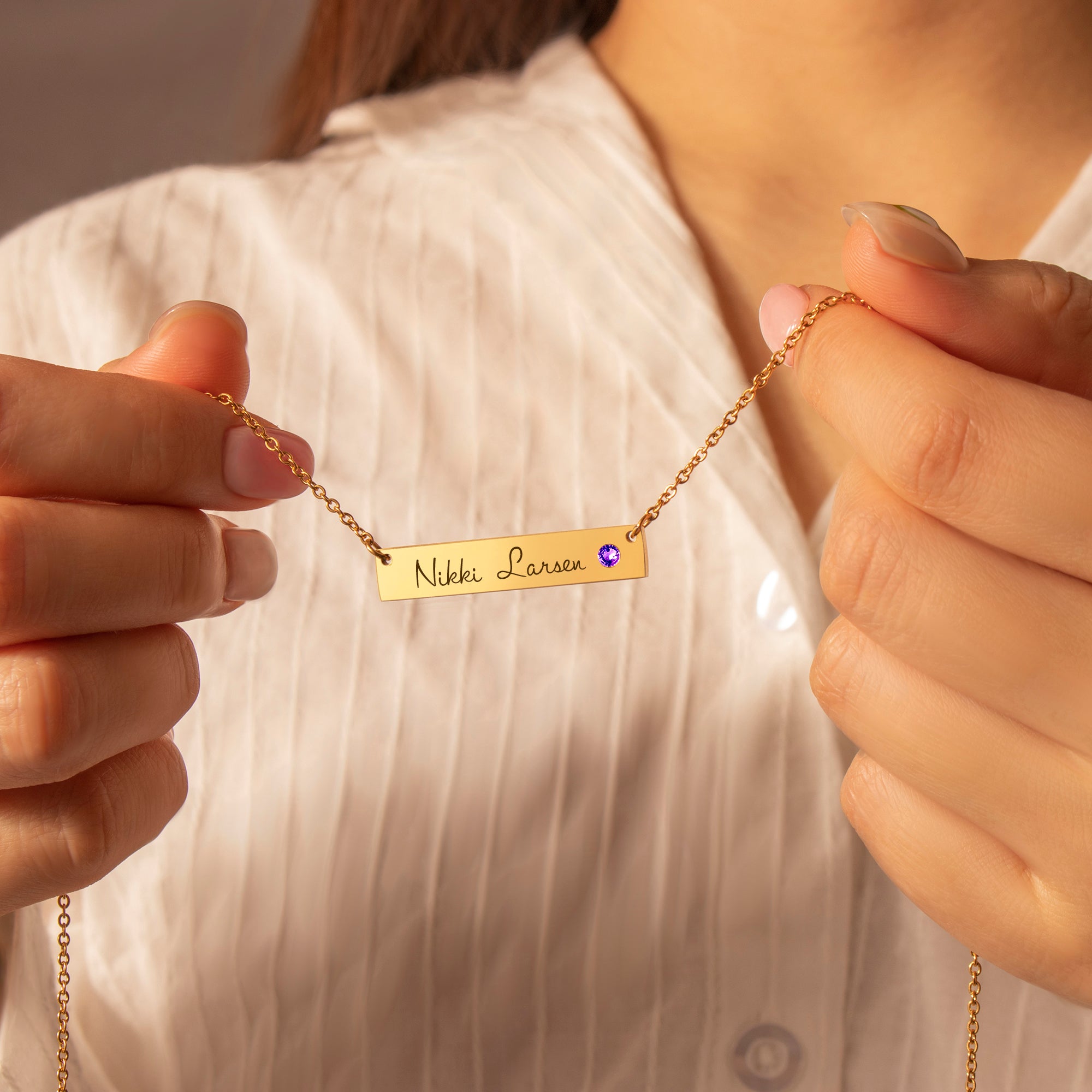 Birthstone Bar Name Necklace