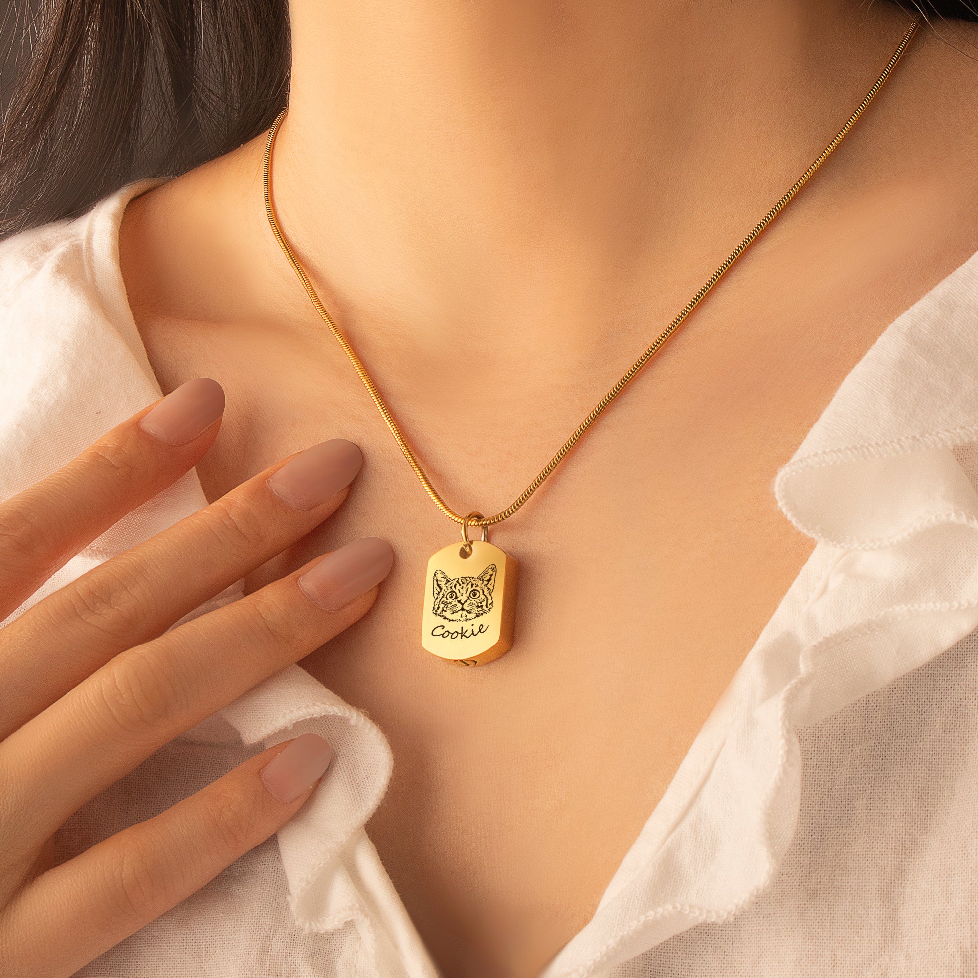 Pet Portrait Memorial Dog Tag Necklace