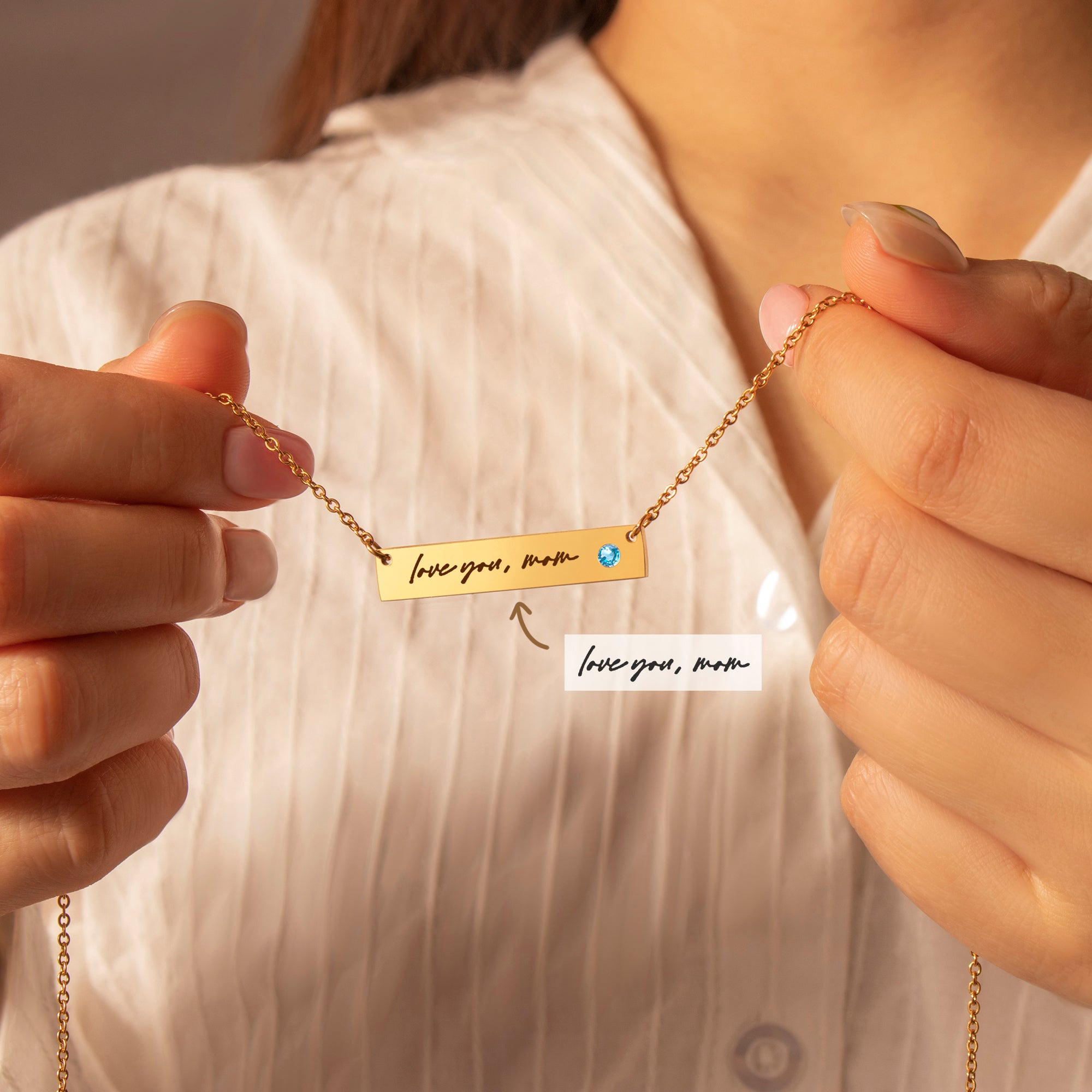 Birthstone Bar Handwriting Necklace