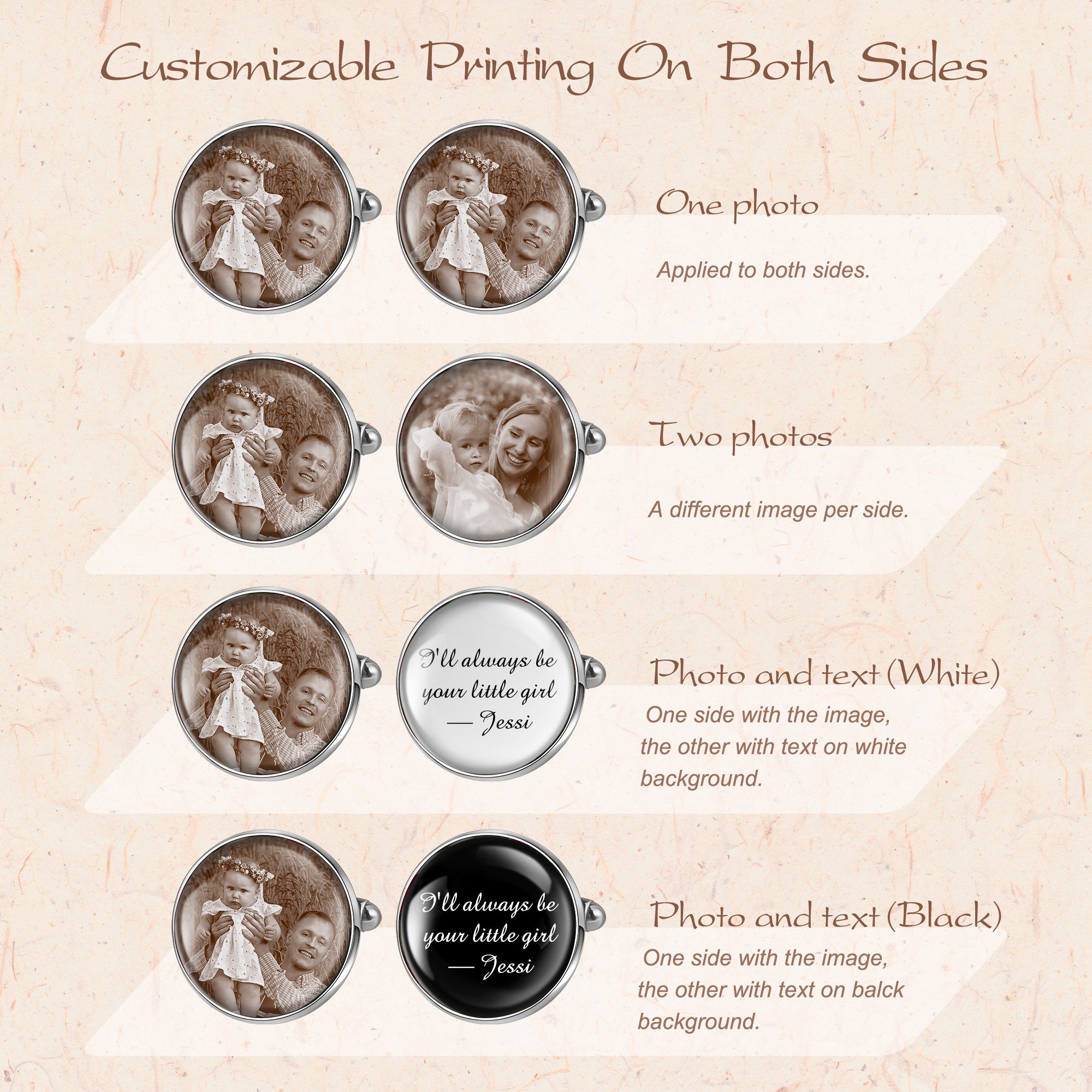 Round Photo Cufflinks with Glass Dome Cab