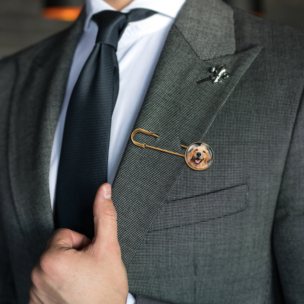 Round Wedding Photo Charm Pin Brooch