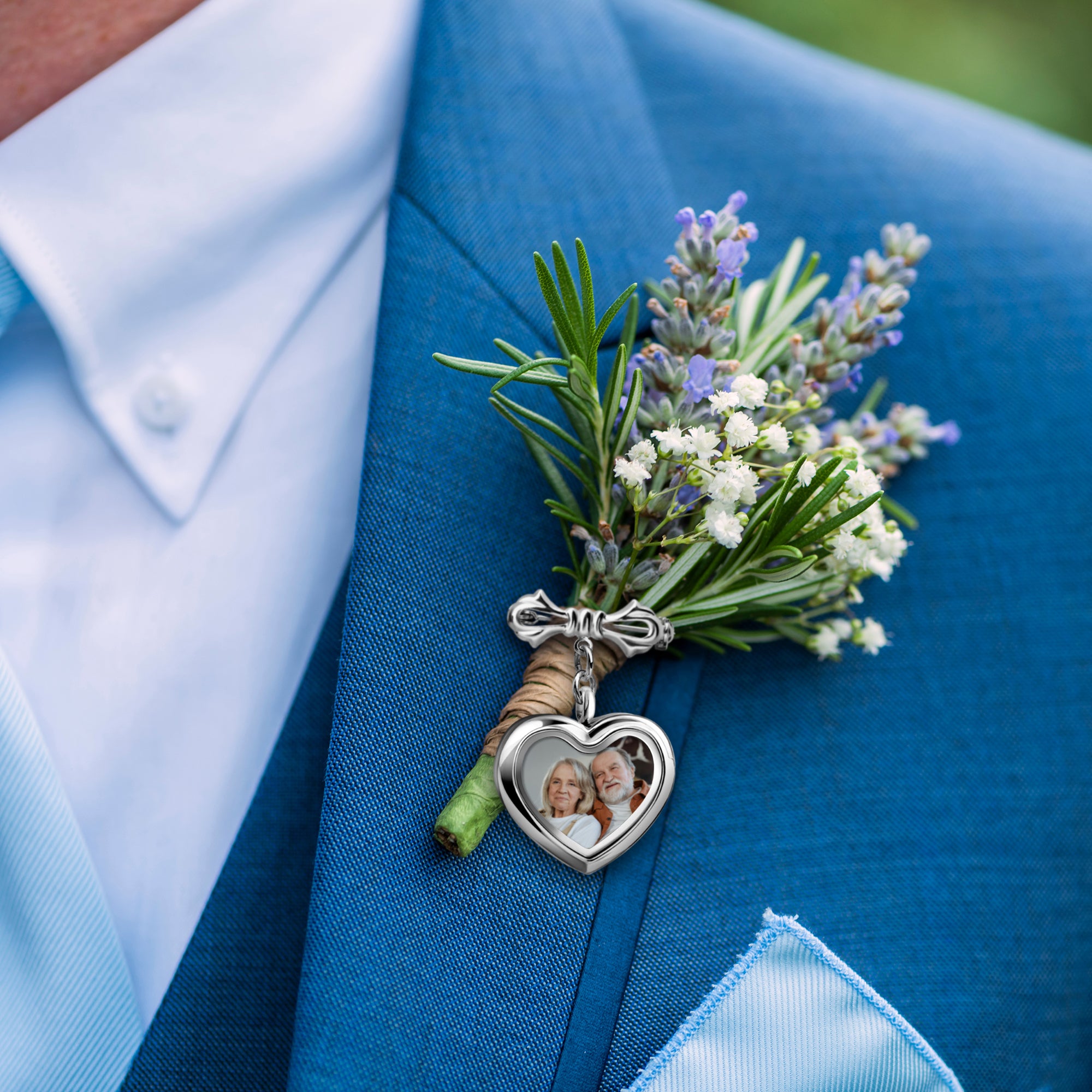 Glass Heart Wedding Photo Locket Brooch Pin