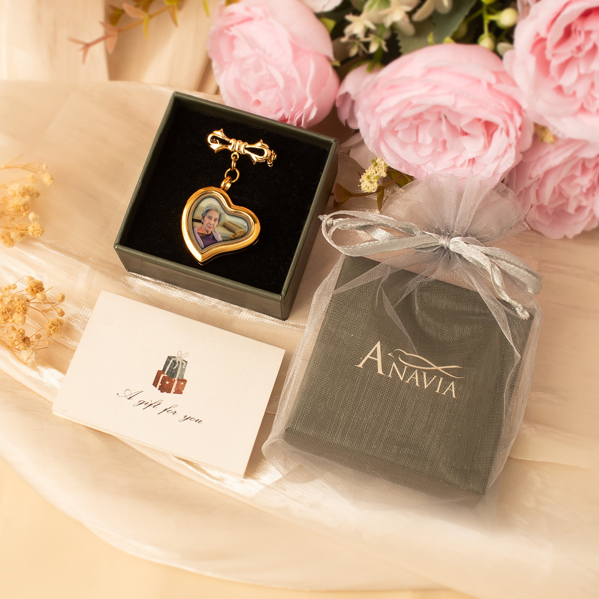 Glass Sideways Heart Wedding Photo Locket Brooch Pin