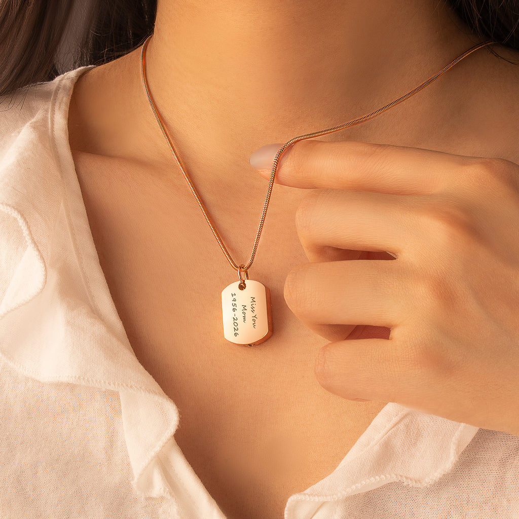Vertical Engraving Memorial Dog Tag Urn Necklace