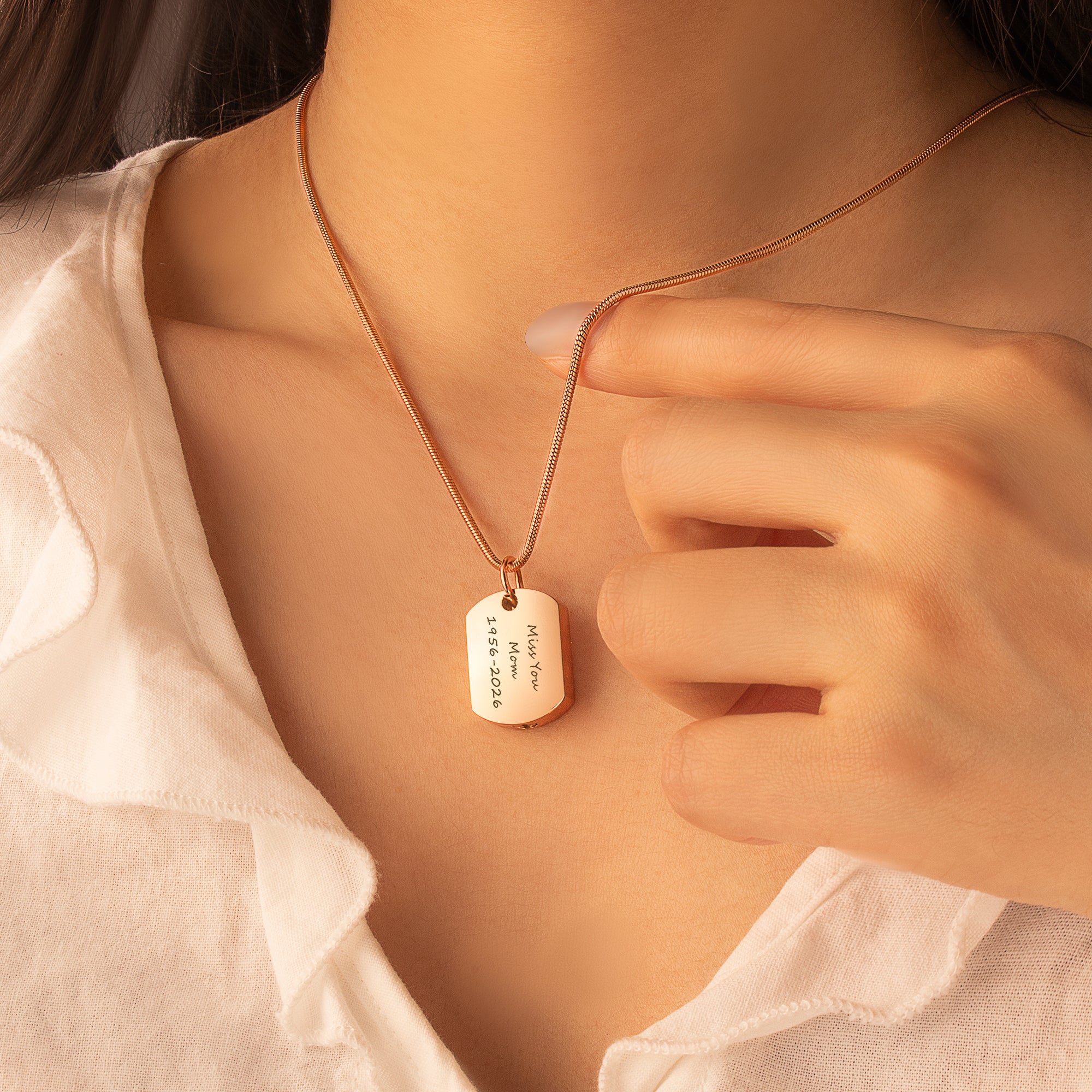 Vertical Engraving Memorial Dog Tag Urn Necklace