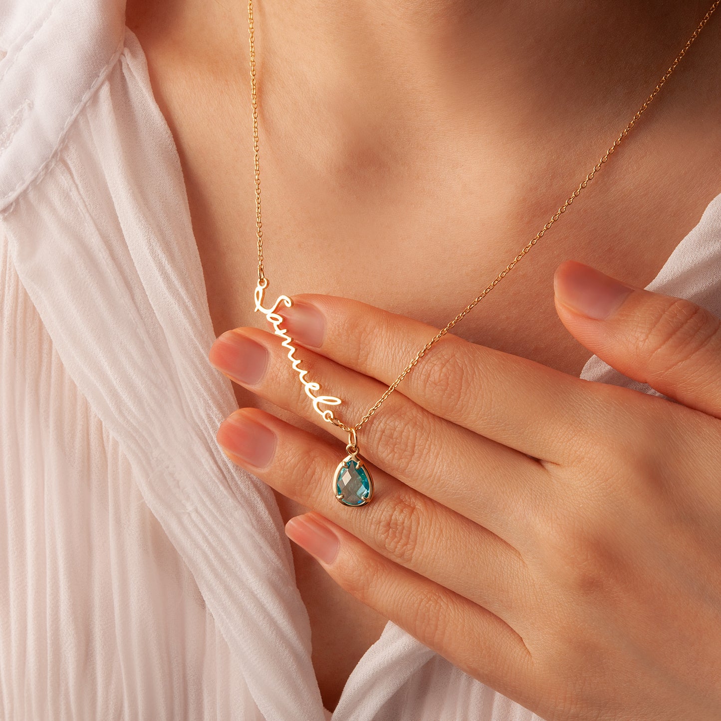 Personalized Name Necklace with Birthstone Charm