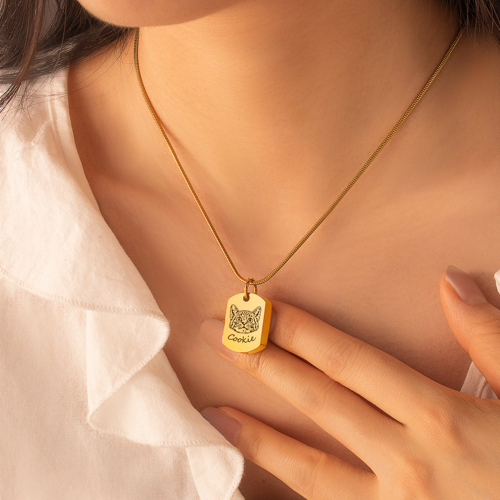 Pet Portrait Memorial Dog Tag Necklace