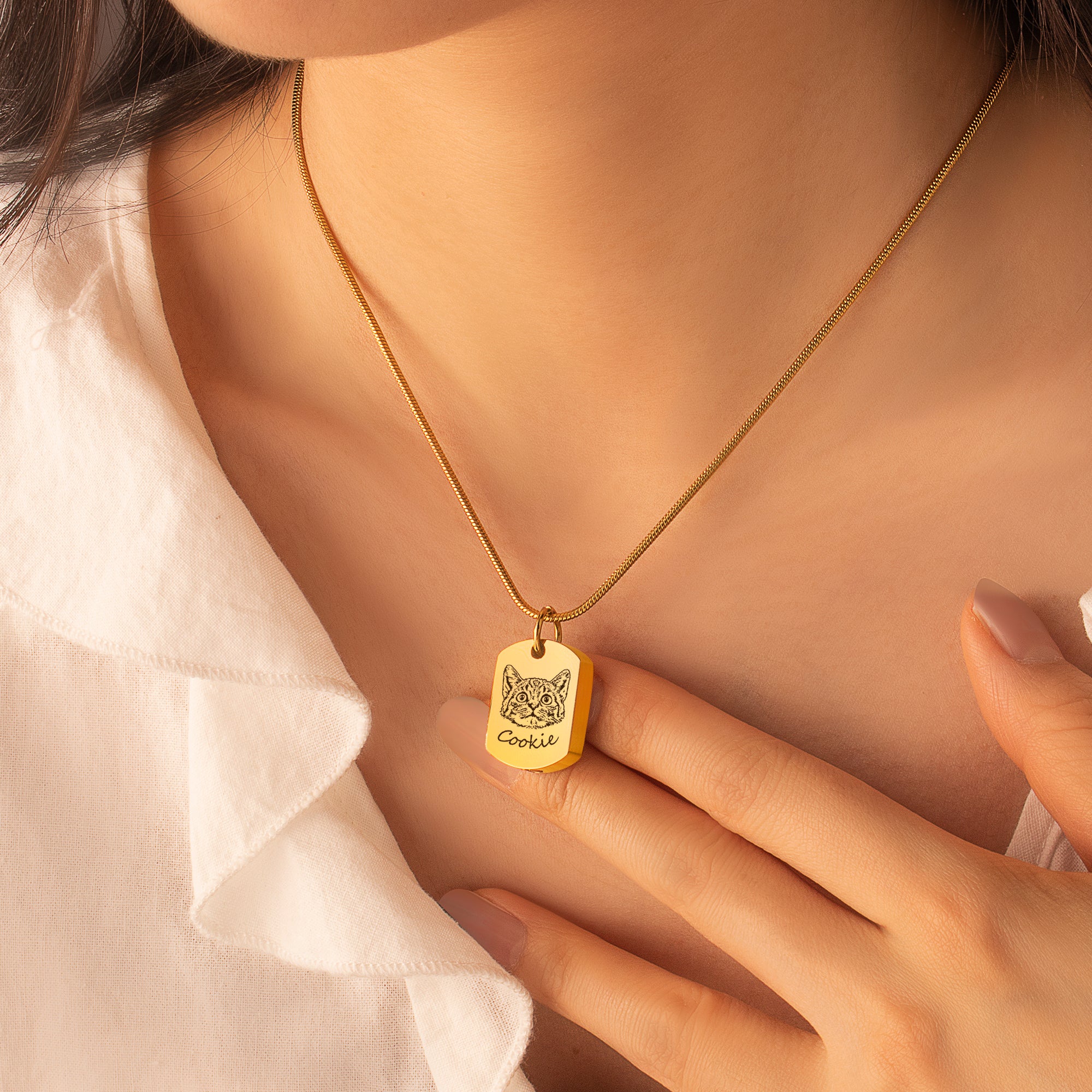 Pet Portrait Memorial Dog Tag Necklace
