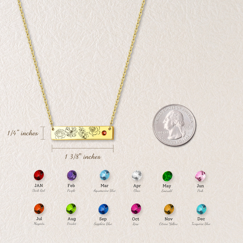 1-4 Birth Flower Birthstone Bar Necklace