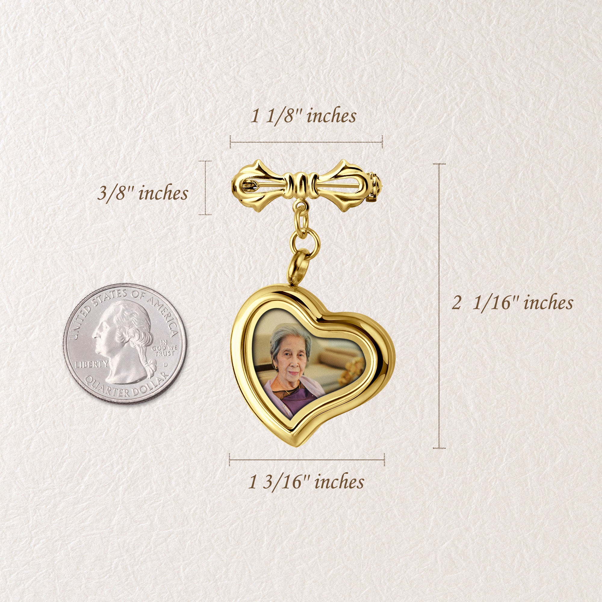 Glass Sideways Heart Wedding Photo Locket Brooch Pin