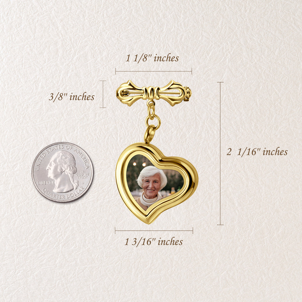 Glass Sideways Heart Graduation Photo Locket Brooch Pin