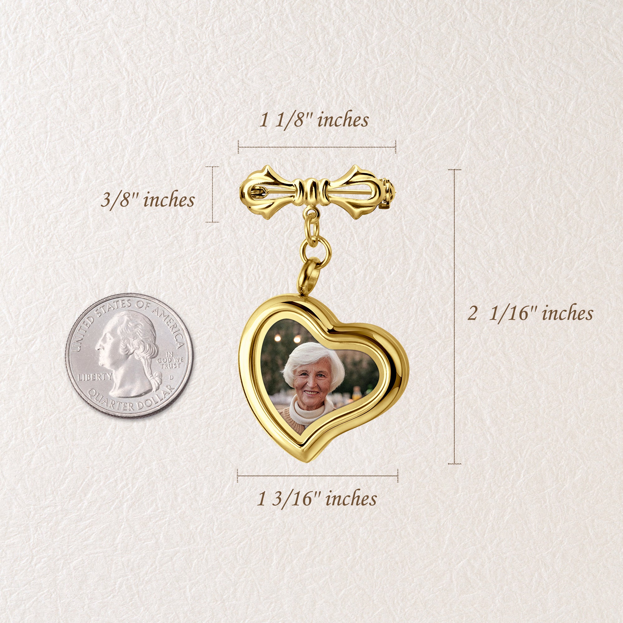 Glass Sideways Heart Graduation Photo Locket Brooch Pin