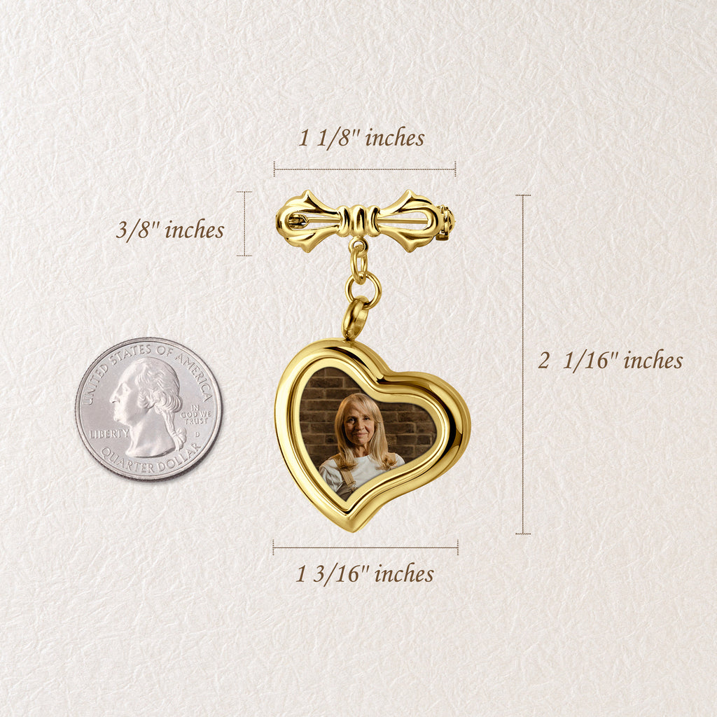 Glass Sideways Heart Photo Locket Brooch Pin