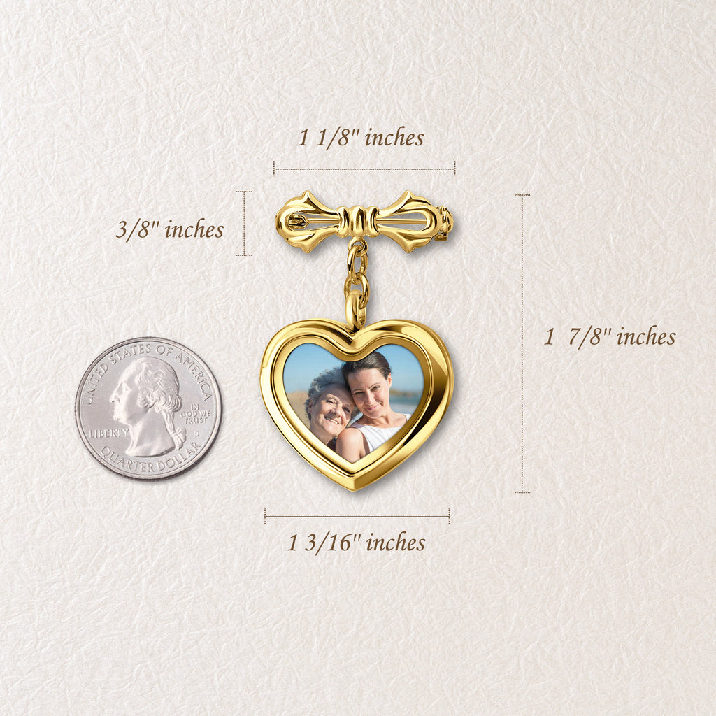 Glass Heart Photo Locket Brooch Pin