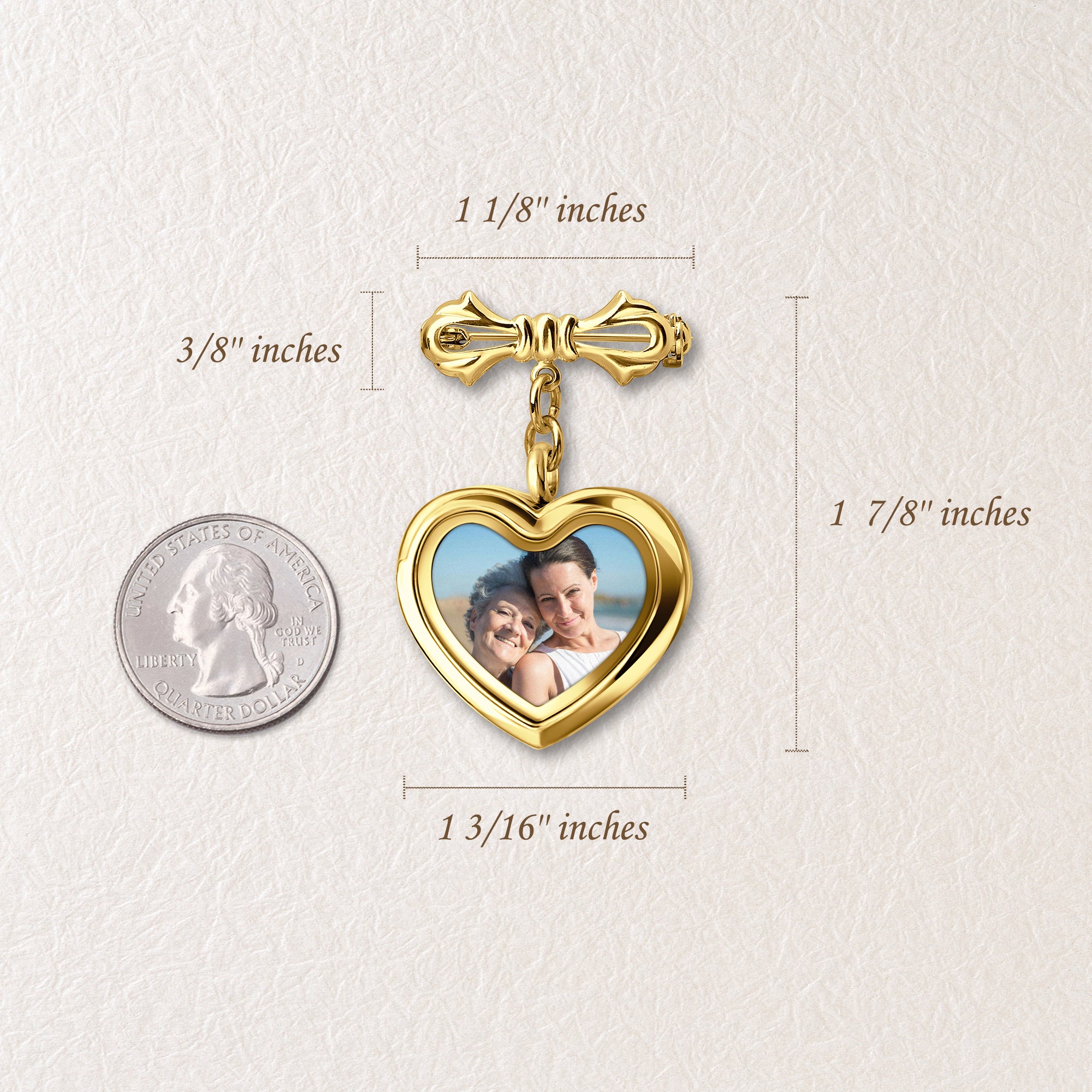 Glass Heart Photo Locket Brooch Pin