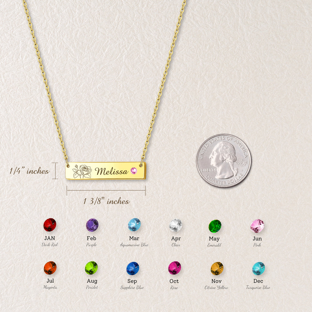 Birthstone Bar Flower and Name Necklace