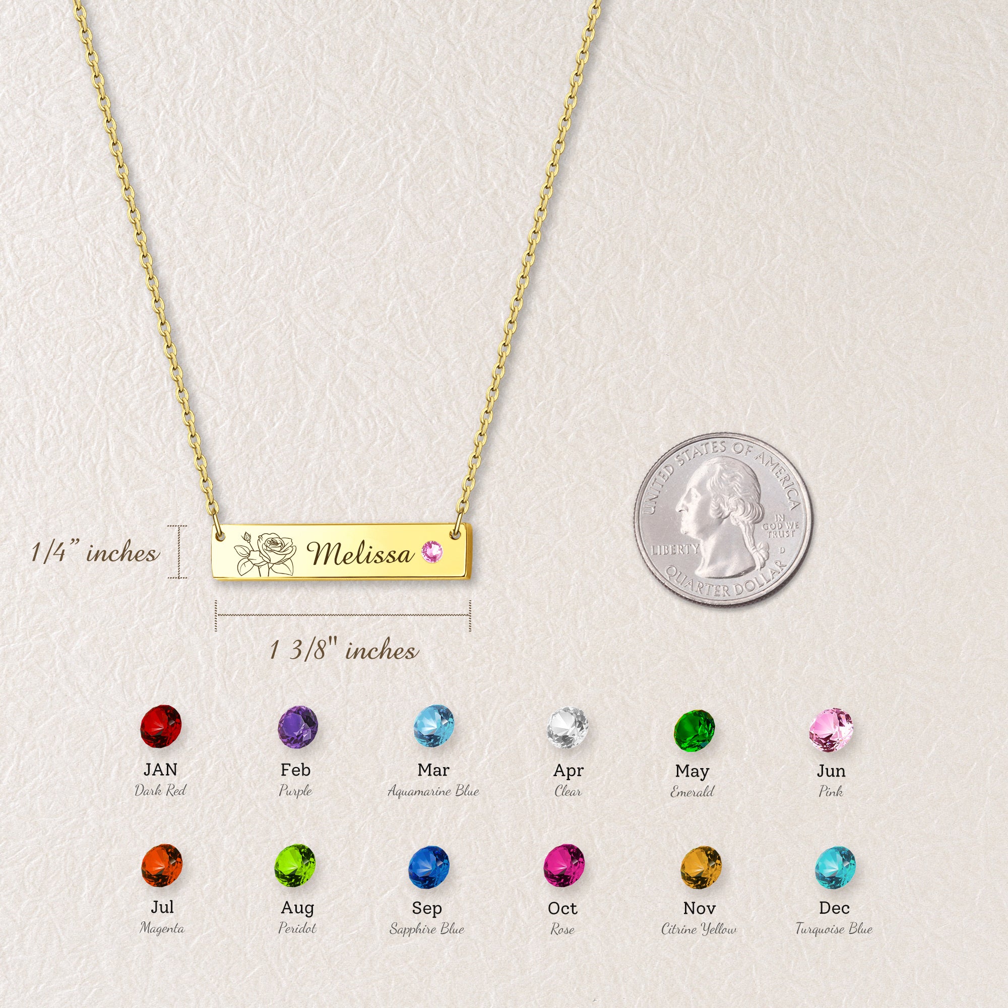 Birthstone Bar Flower and Name Necklace