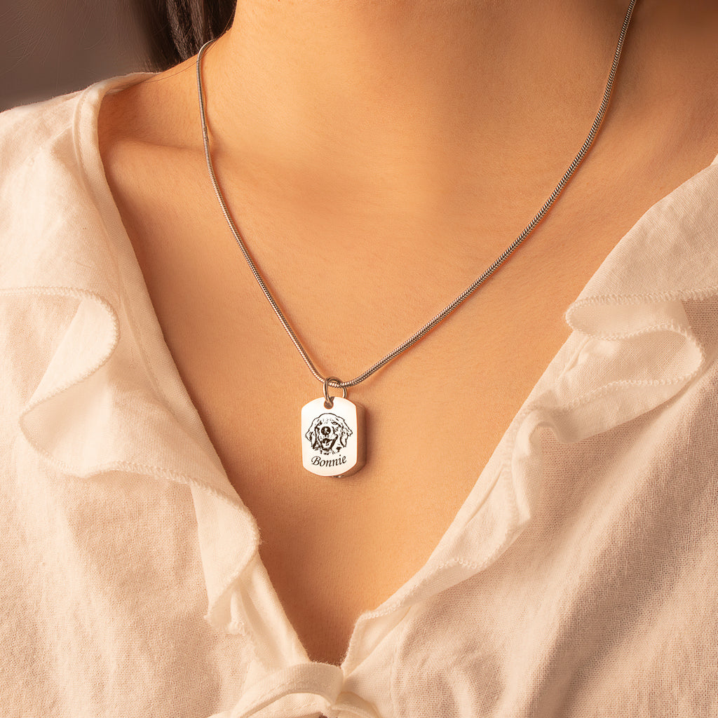 Pet Portrait Memorial Dog Tag Necklace