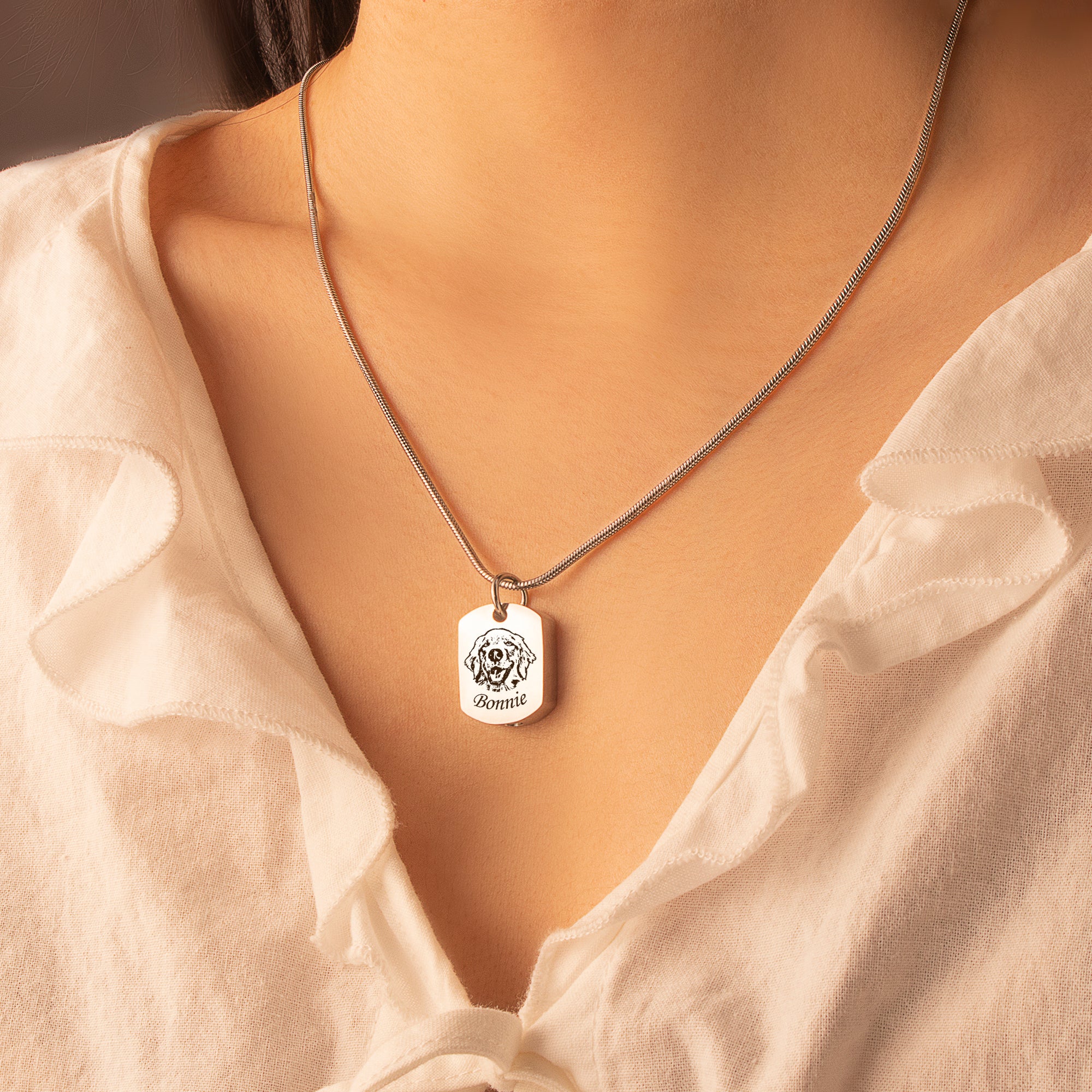Pet Portrait Memorial Dog Tag Necklace