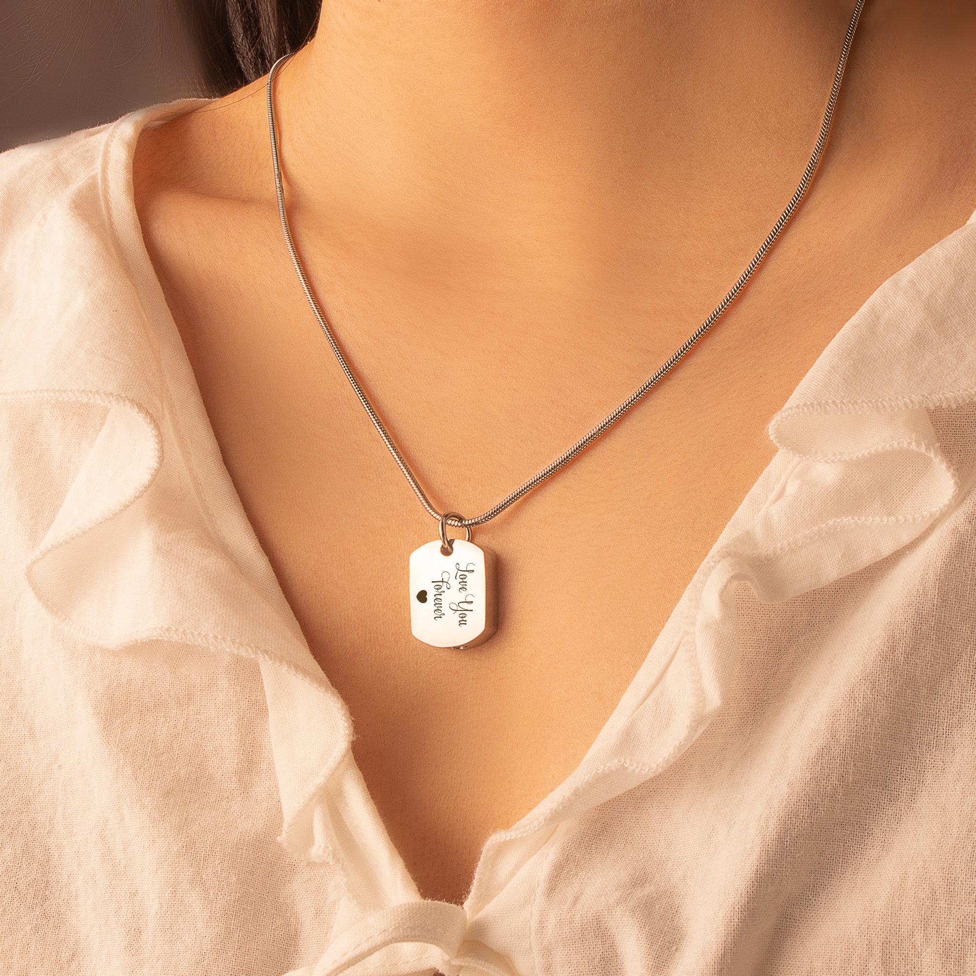 Vertical Engraving Memorial Dog Tag Urn Necklace