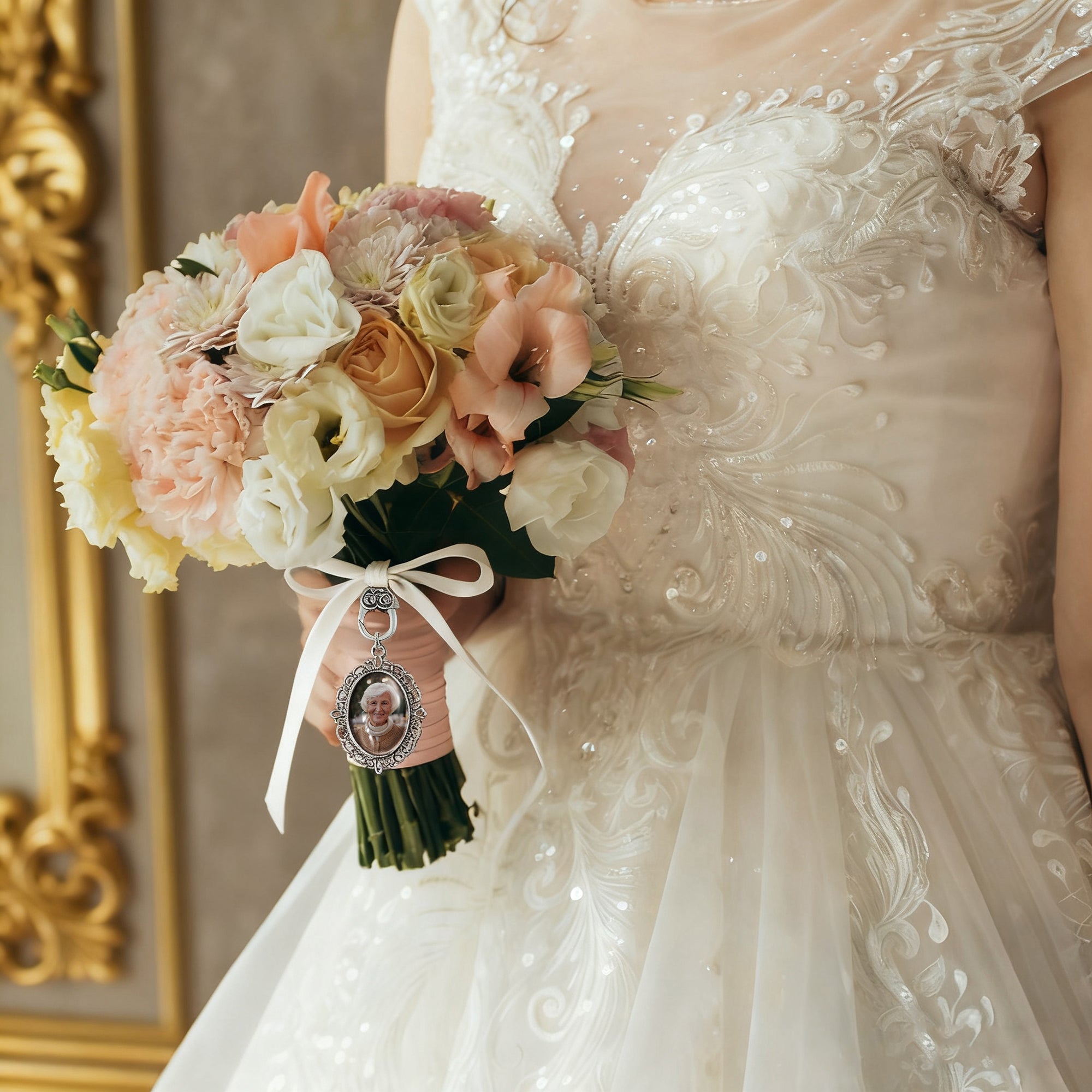 Oval Wedding Resin and Ribbon Brooch