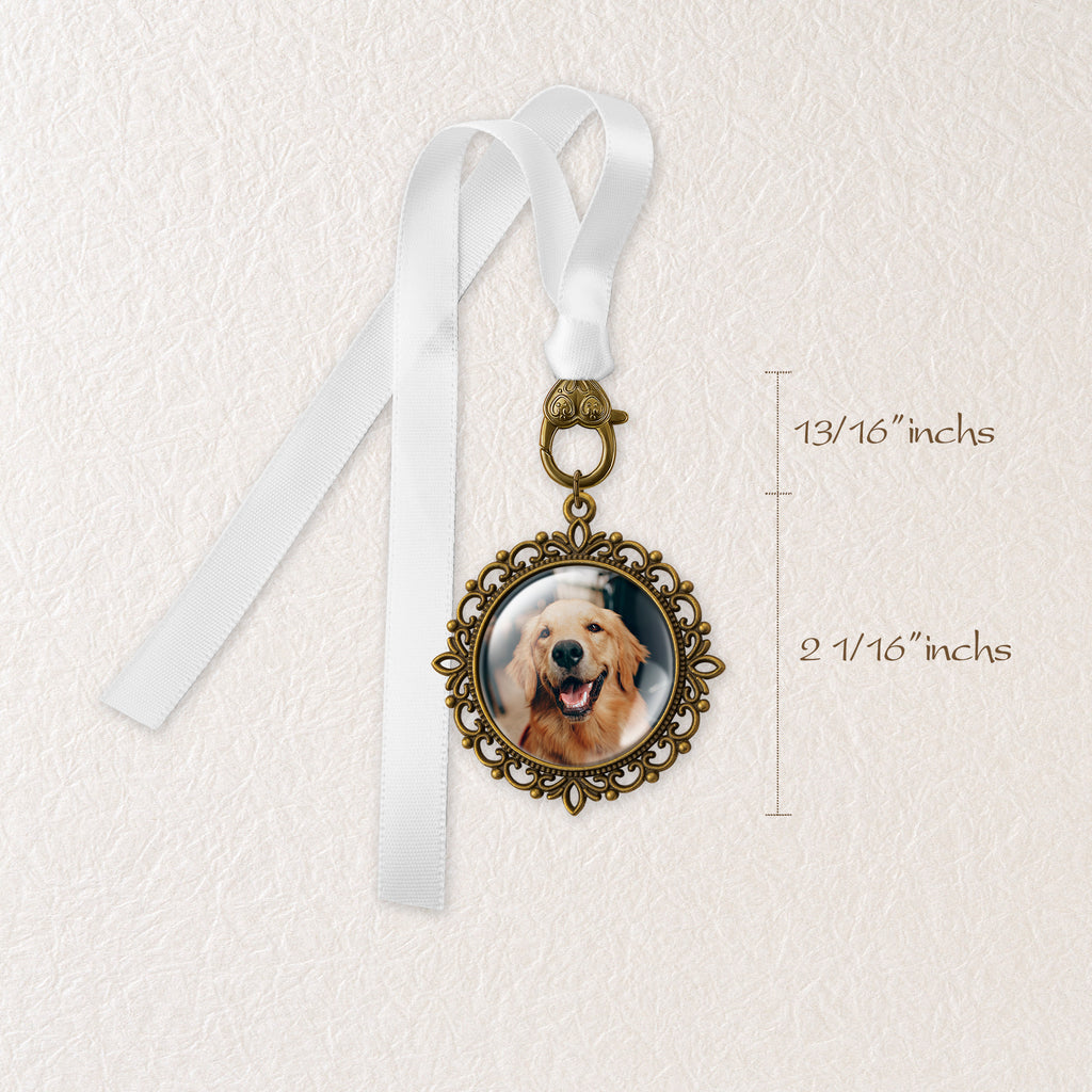 Round Double-Sided Photo Wedding Resin Ribbon Brooch