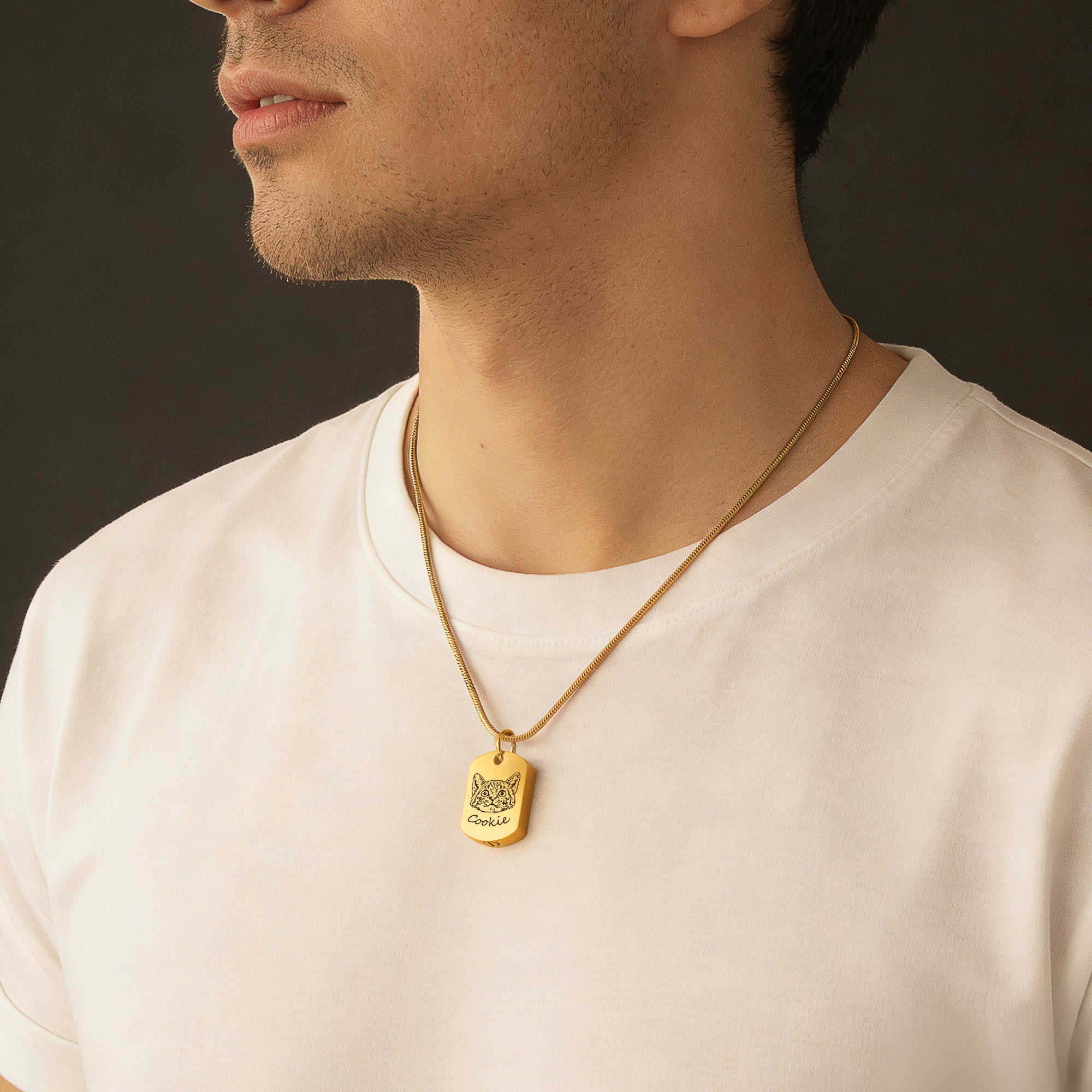 Pet Portrait Memorial Dog Tag Necklace