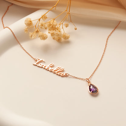 Personalized Name Necklace with Birthstone Charm